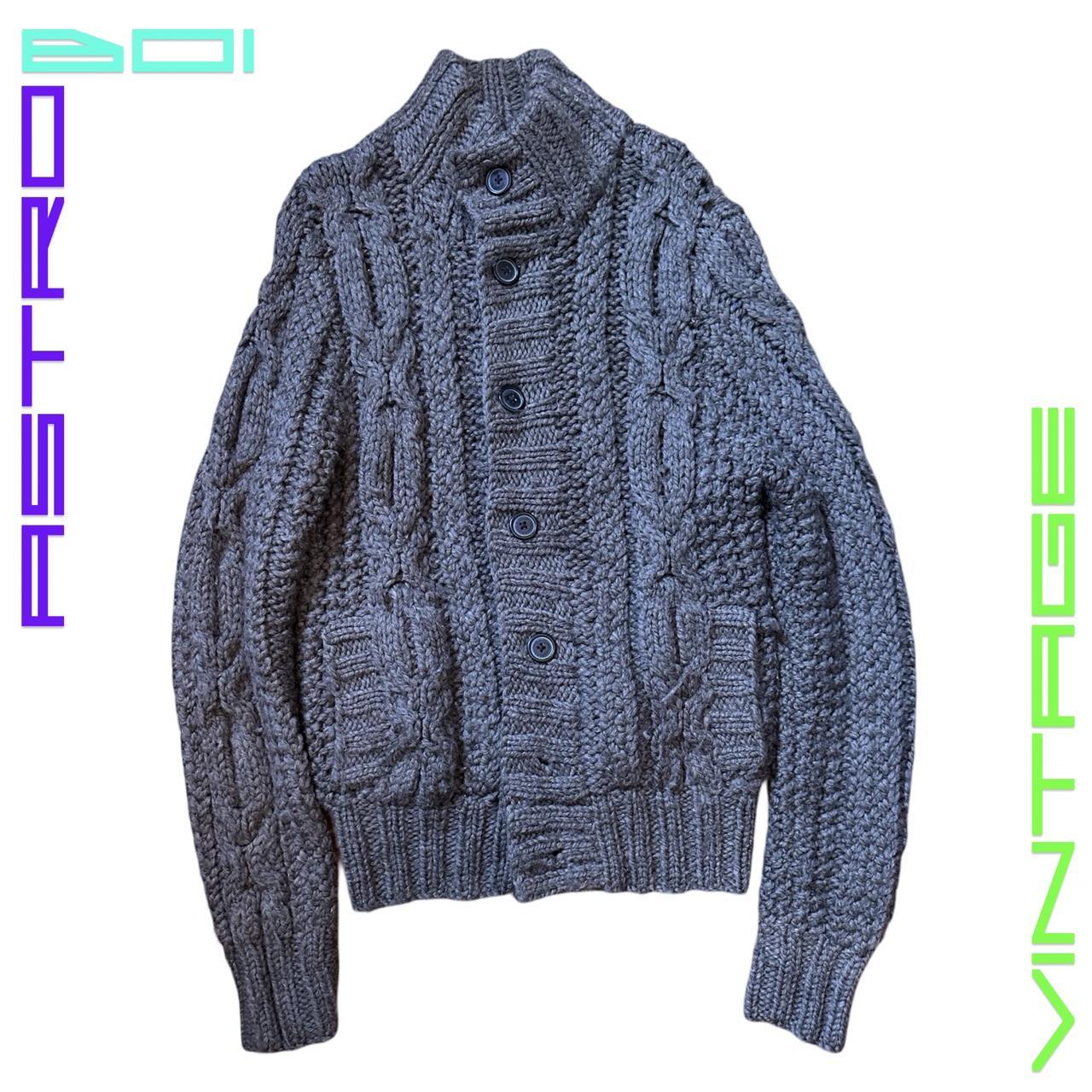 Vintage Y2K Abercrombie & Fitch Gray/Brown Oversized Cable Knit Cardigan - Medium