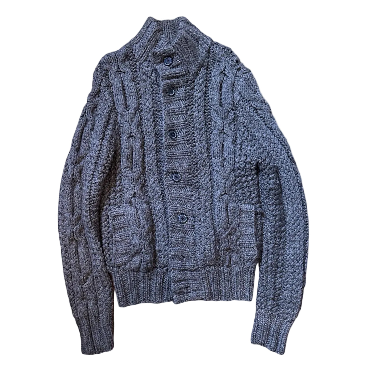 Vintage Y2K Abercrombie & Fitch Gray/Brown Oversized Cable Knit Cardigan - Medium