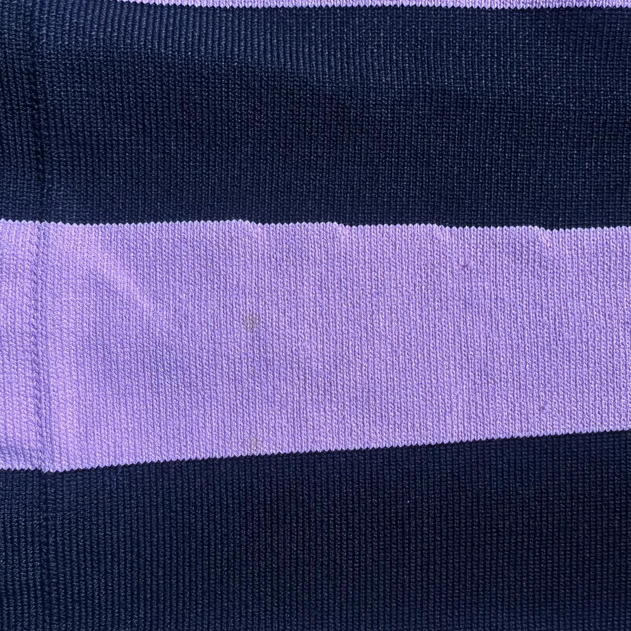 Kiko Kostadinov 2021 Hydra sweater with pink and black stripes, Baja-style fit, embroidered swirl details on sleeves, size 52 XL, stain detail