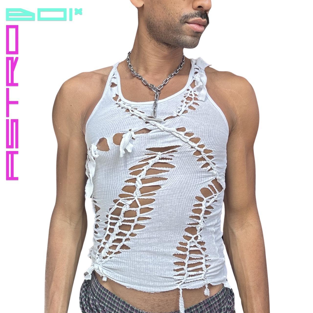 ASTROBOI* 'Cosmo' White Braided Sleeveless Tank Top - Medium