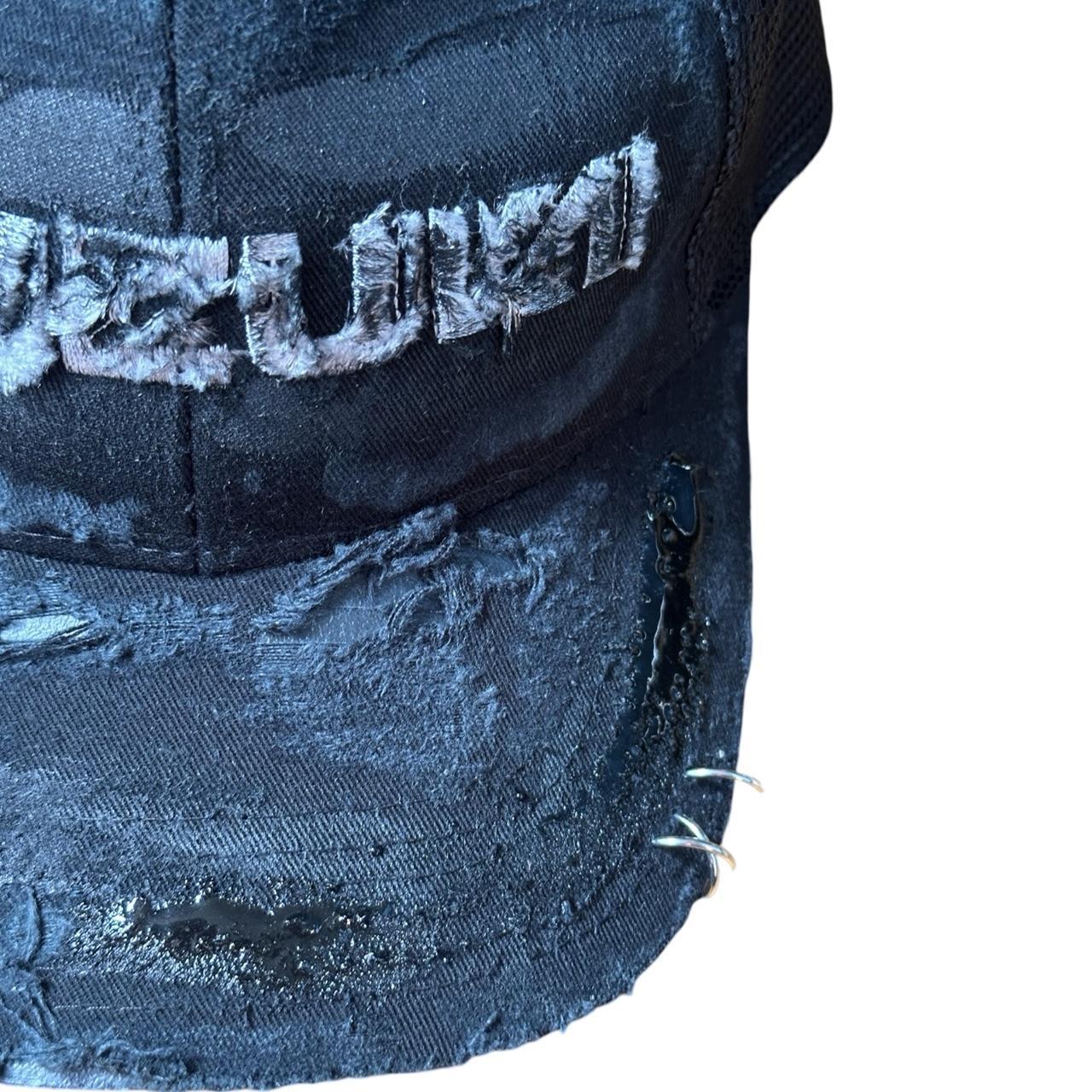 ASTROBOI* x Suzuki Racing Black Distressed Pierced Hat , flat detail front