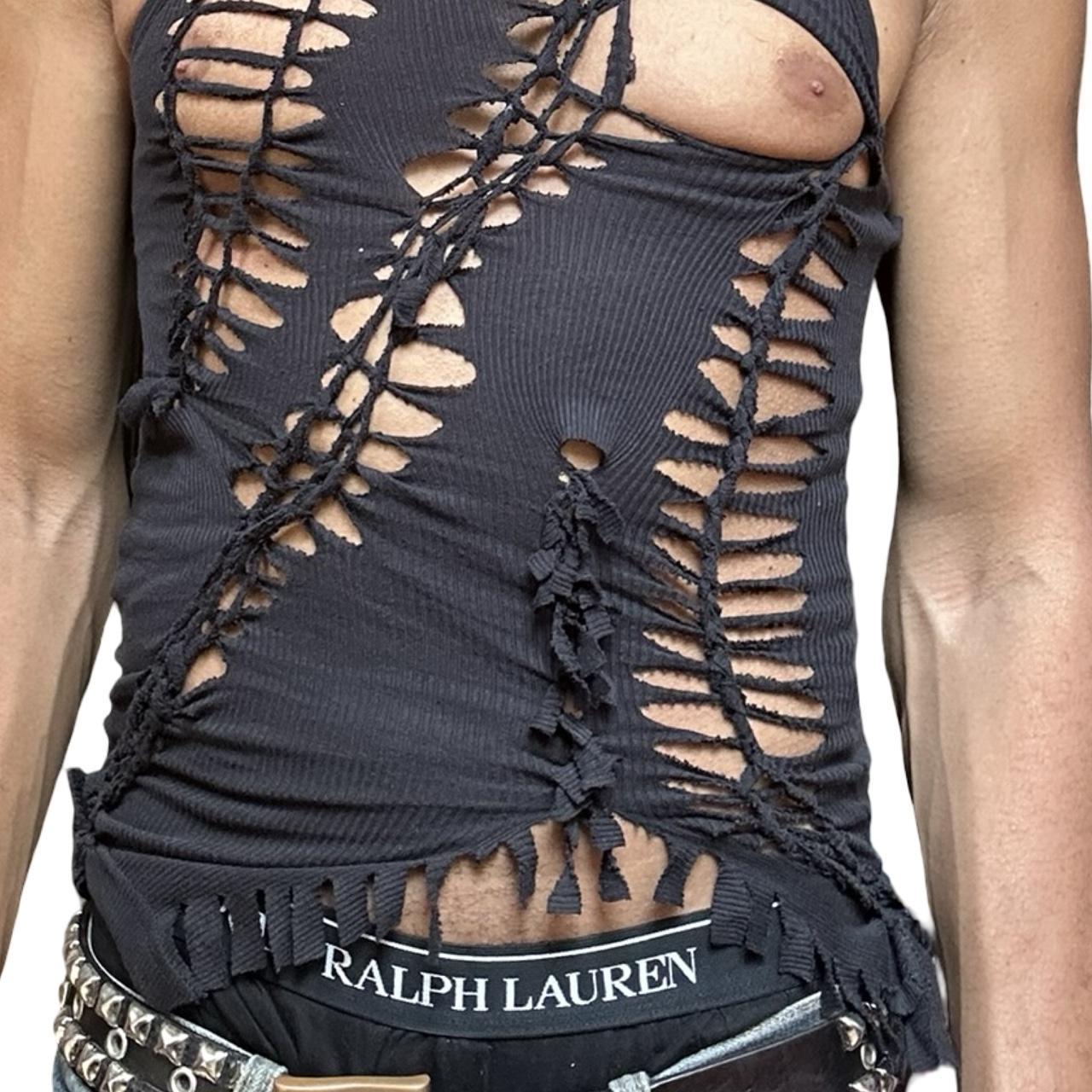 ASTROBOI* 'Highbeam' Gildan Black Twist Braided Tank Top - front bottom detail