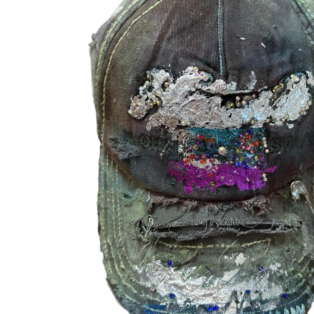 ASTROBOI* 'Hibiscus' Y2K Hawaii Distressed Rhinestone Hat , front left