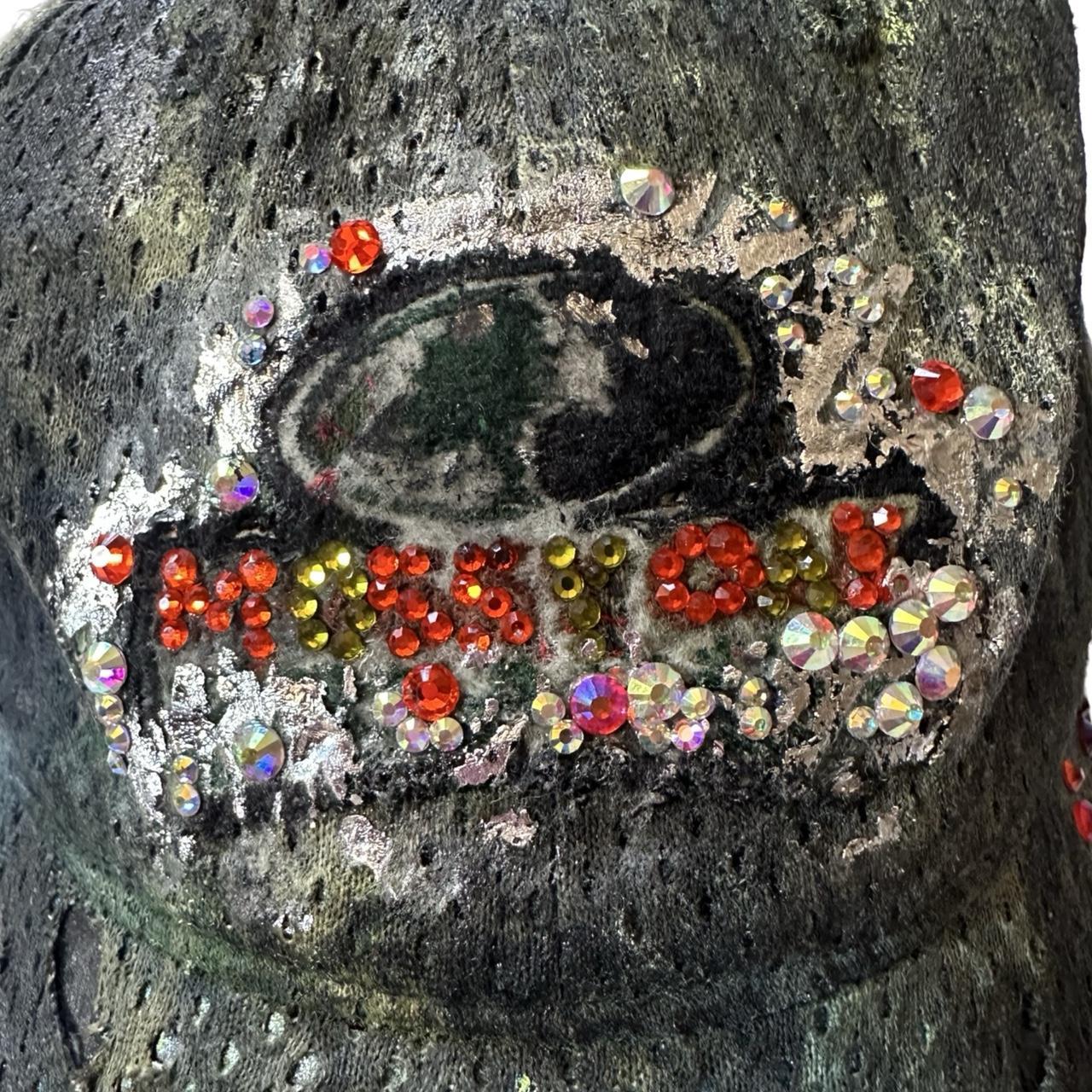 ASTROBOI* x Mossy Oak Green Rhinestone Mesh Hat - flat details close up