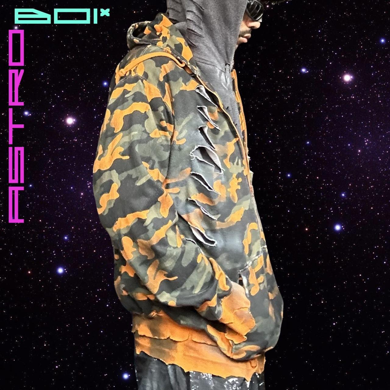 ASTROBOI* MEN'S GREEN/ORANGE CAMO ZIP UP HOODIE _ XL
