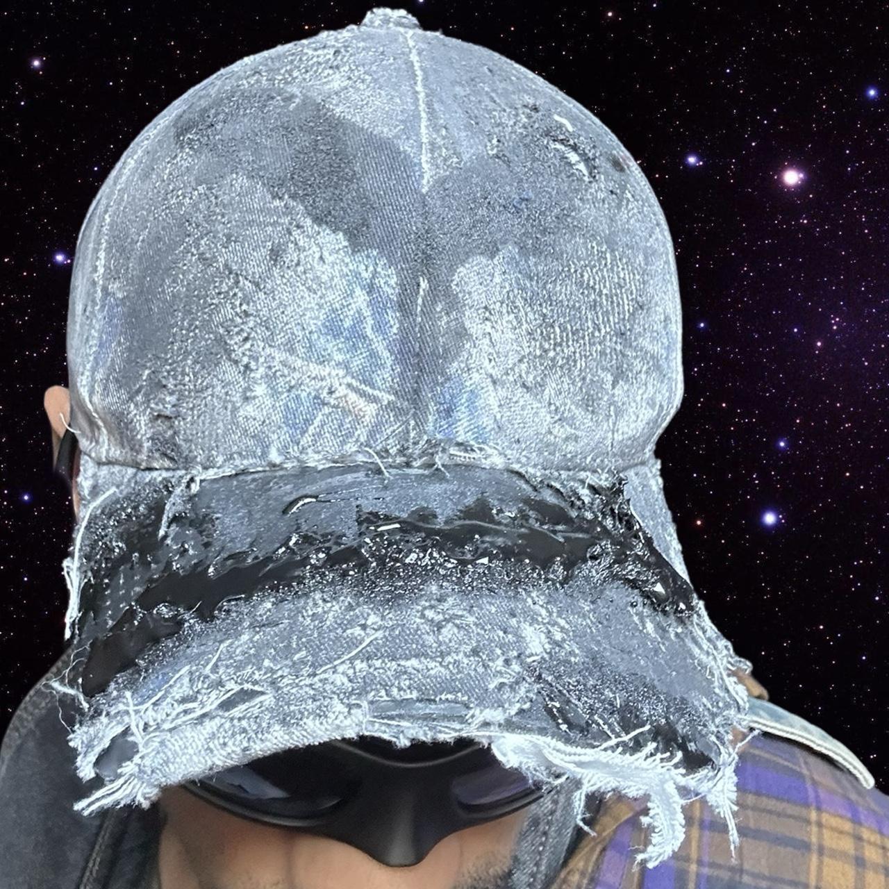 ASTROBOI 'Y's' Trompe L'oeil Denim Print Resin Hat, front close up
