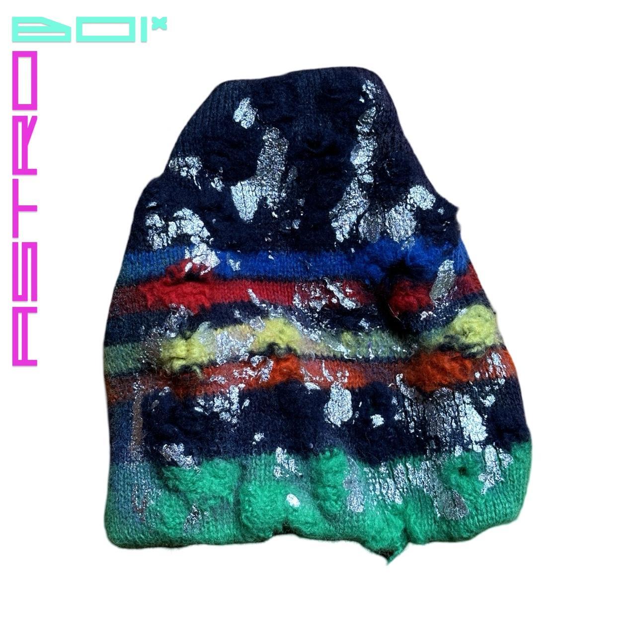 ASTROBOI* PRIMARY STRIPES BLUE METALLIC PAINT WOOL GRUNGE BEANIE