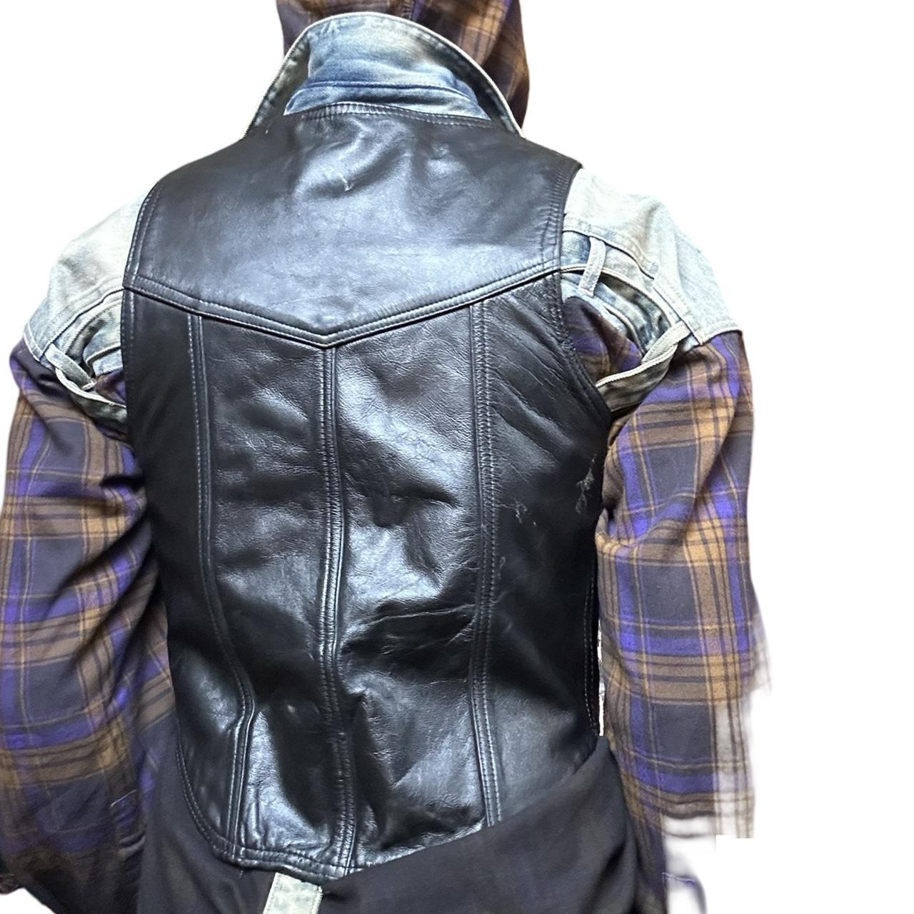 Vintage Black Leather Western Vest, back