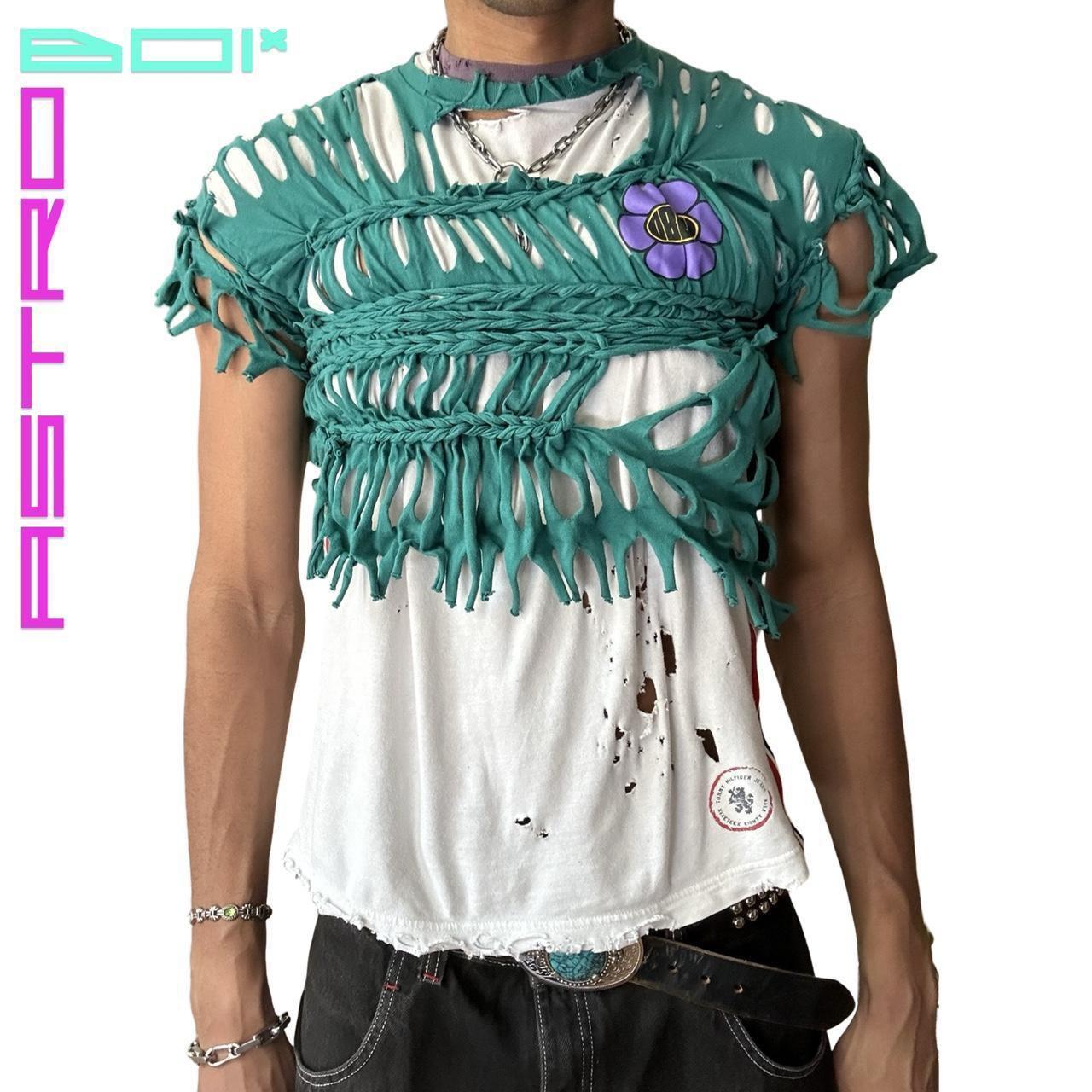 ASTROBOI* OBEY Green Braided Cutout Floral Cropped Top - Small