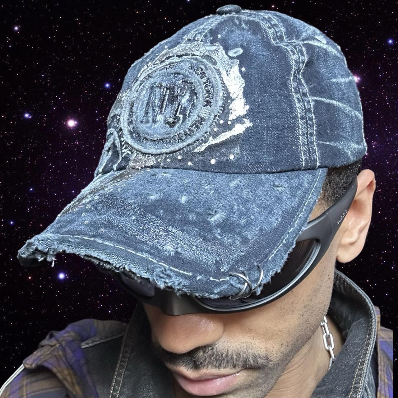 ASTROBOI* Y2K Faded Blue Denim Rhinestone Resin Hat, right side
