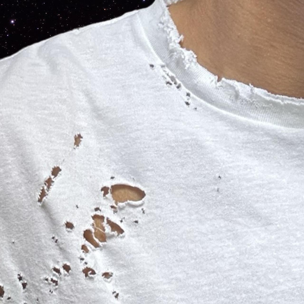 ASTROBOI* x Gildan Perfect White Ripped Grunge Heavyweight T-shirt - neckline