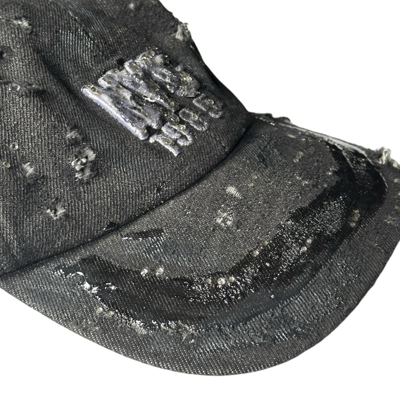 ASTROBOI* New York Black Distressed Denim Resin & Rhinestone Hat - details