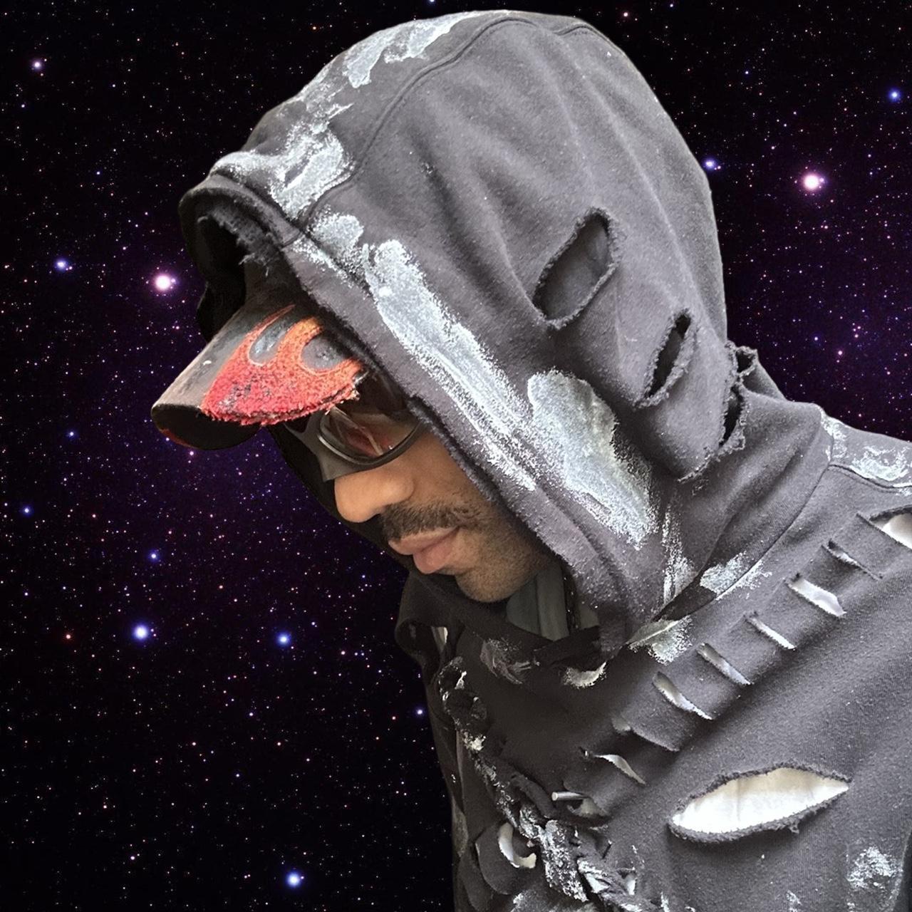 ASTROBOI* Black Braided & Deconstructed Painted Sweatshirt- hood detail