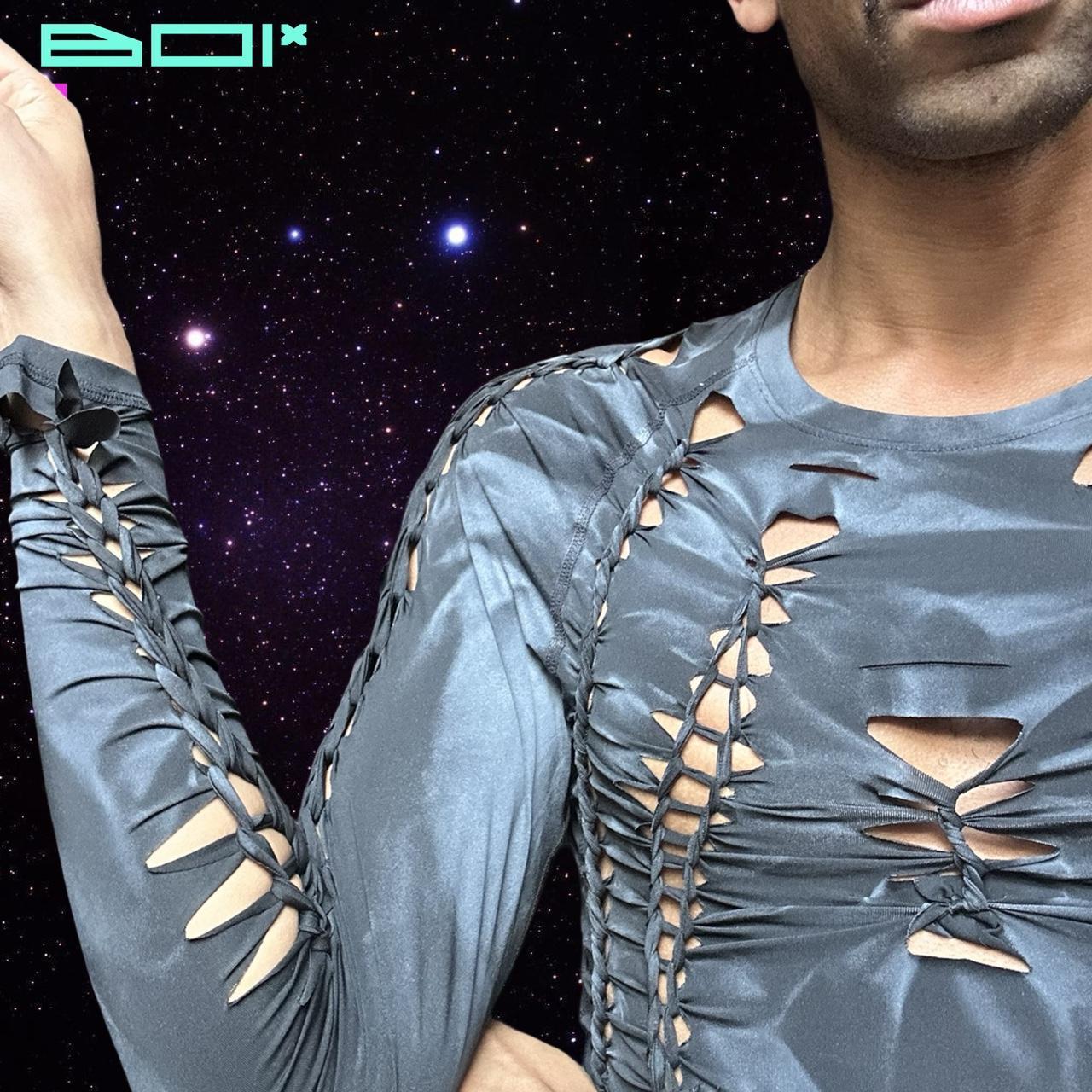 ASTROBOI* 'Astral Aura' Black Braided Compression Long Sleeve Shirt - Medium