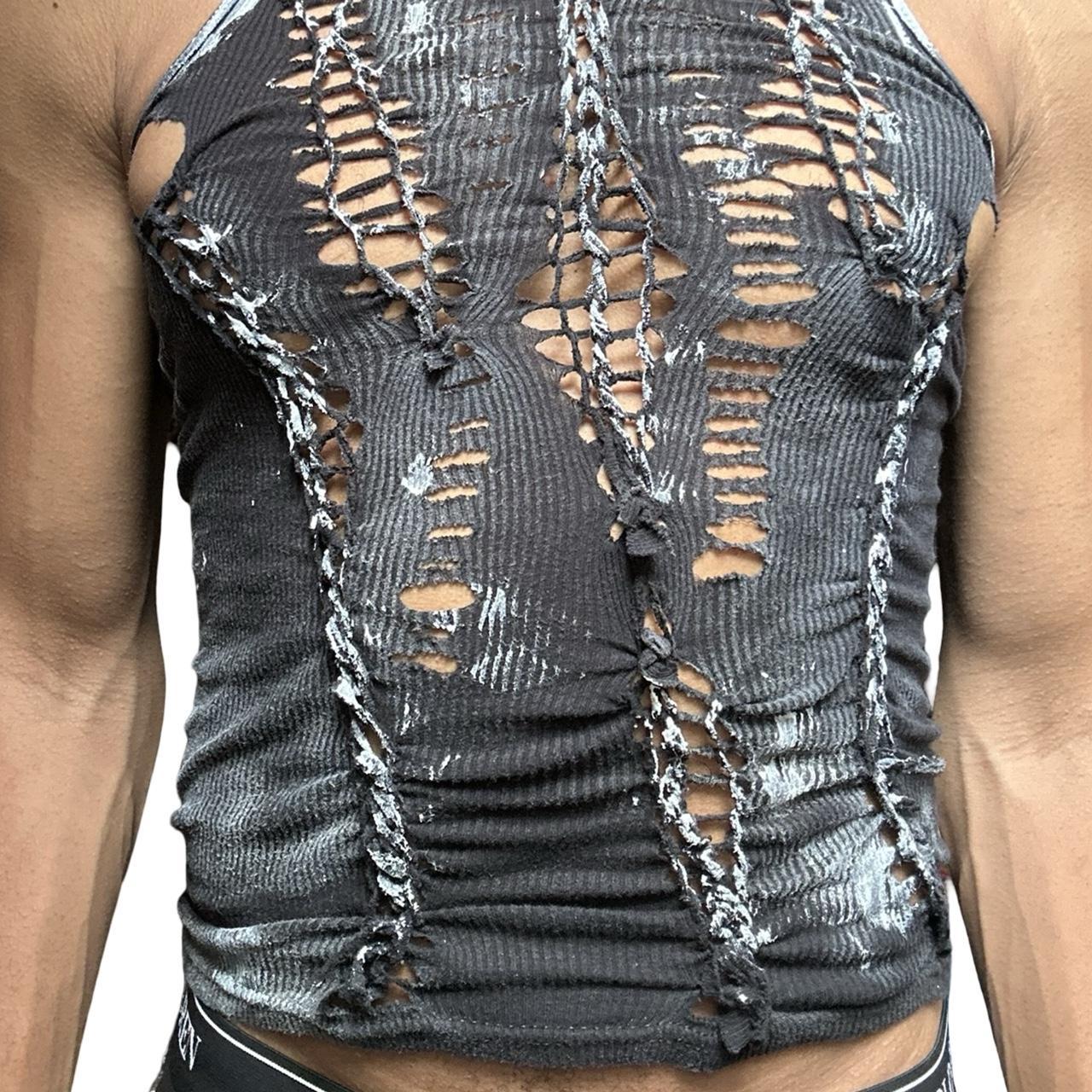 ASTROBOI* x Gildan 'White Out' Black & White Painted Twist Braided Tank Top - front detail 2