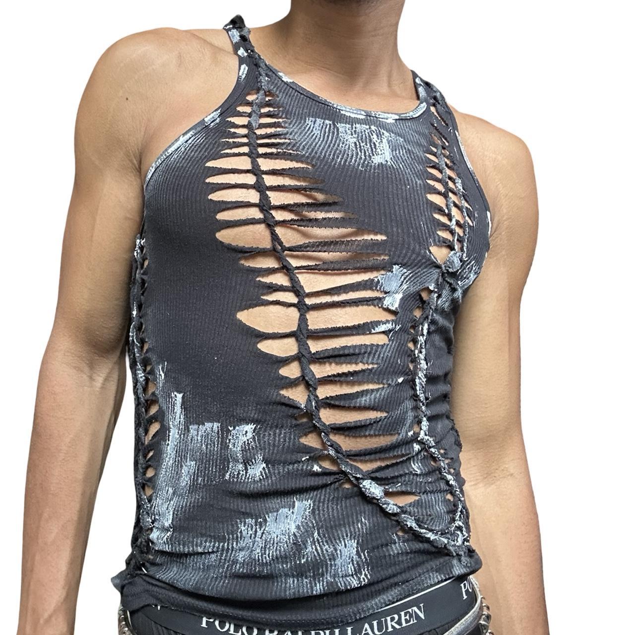 ASTROBOI* Black & White Twist Ribbed Braided Party Tank Top - front 2