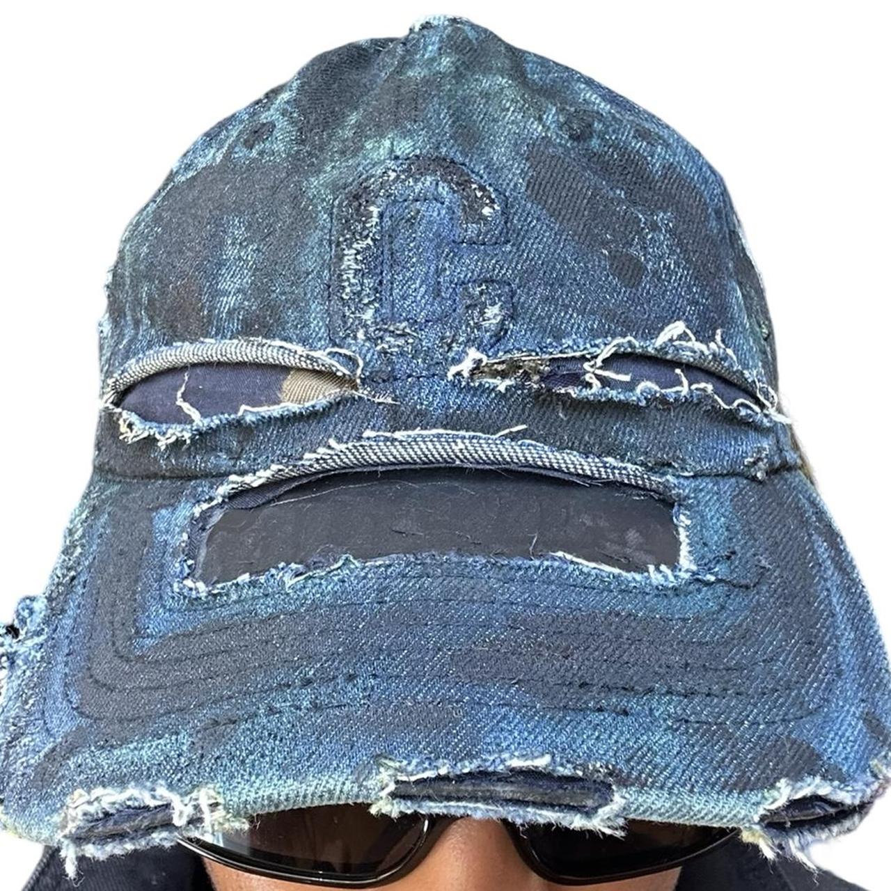 ASTROBOI* Black & Blue Faded Denim Hat, close up