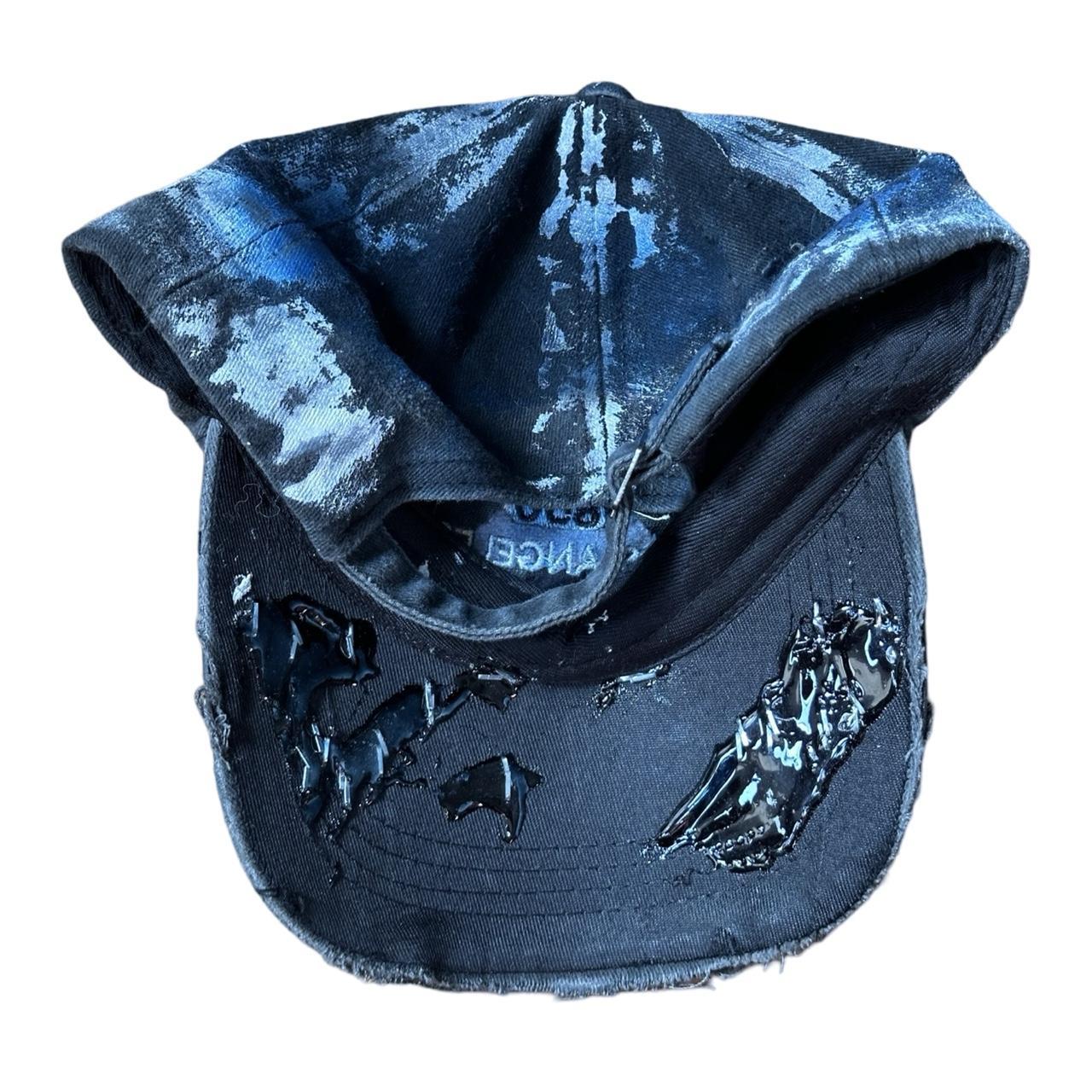 ASTROBOI* 'Cali' Black & Blue Painted Rhinestone Resin Distressed Hat - back