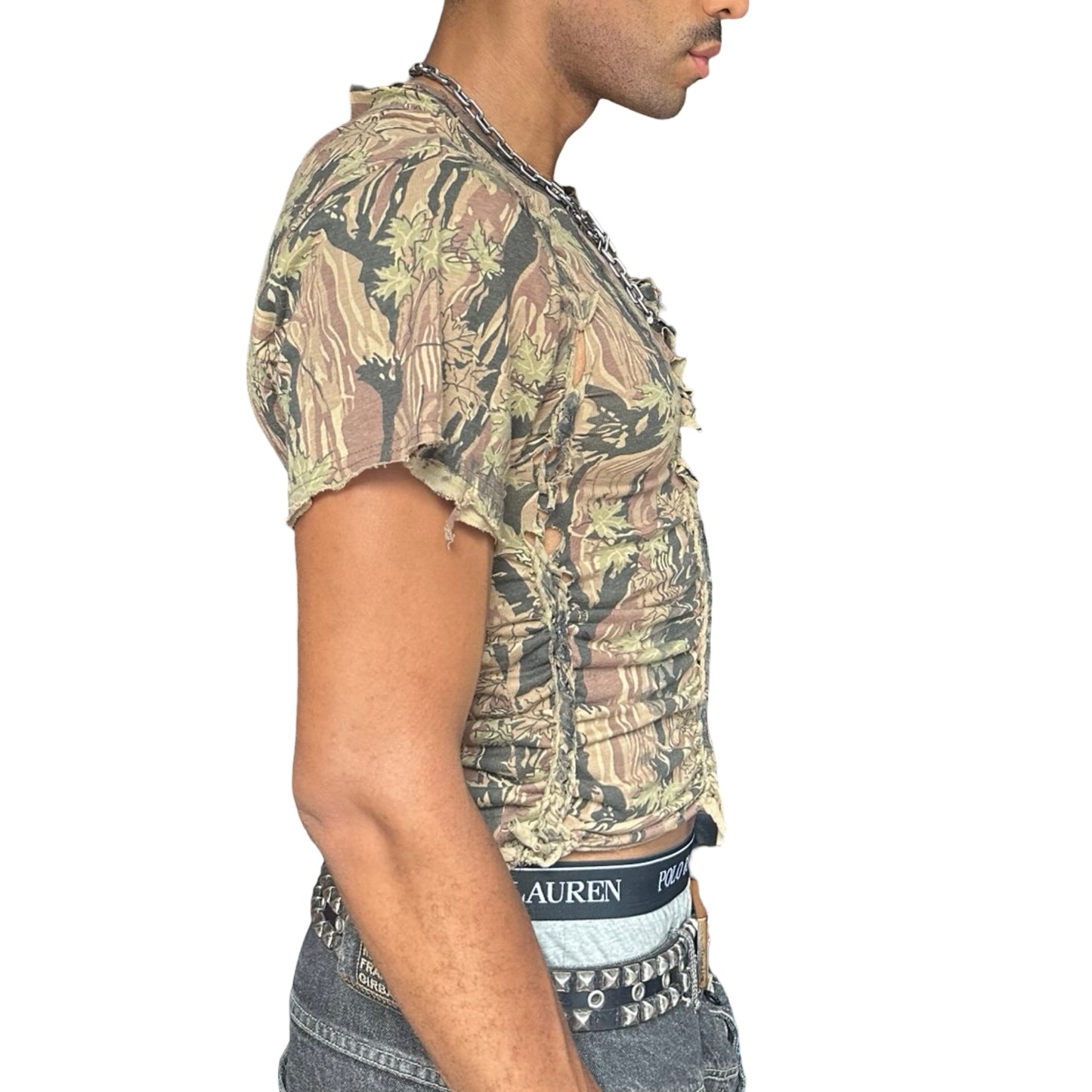 ASTROBOI* Tan Real Tree Camo Braided Twist T-Shirt – right