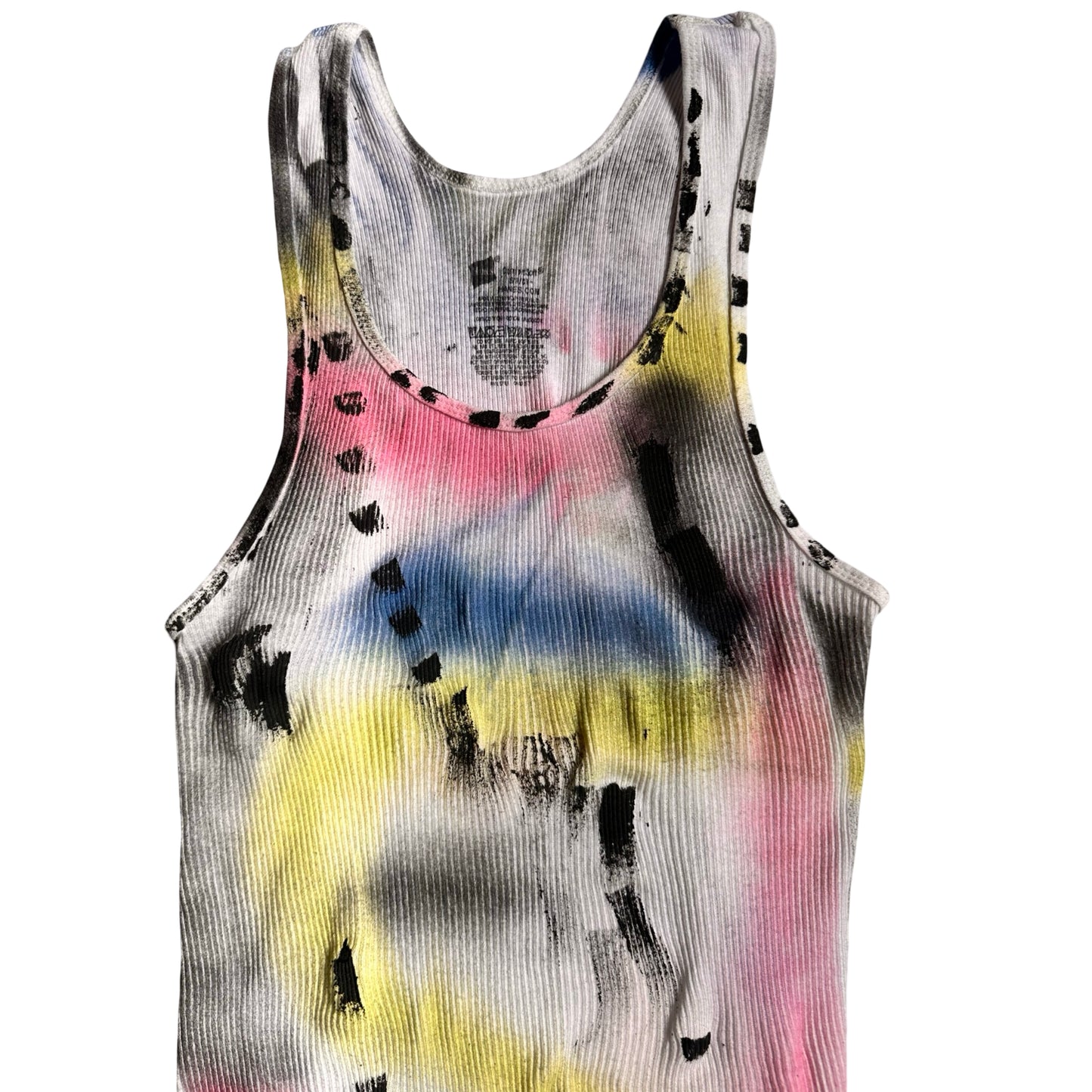 ASTROBOI x Hanes 'Lime Lite' White Ribbed Multicolored Graphic Tank Top – flat front top