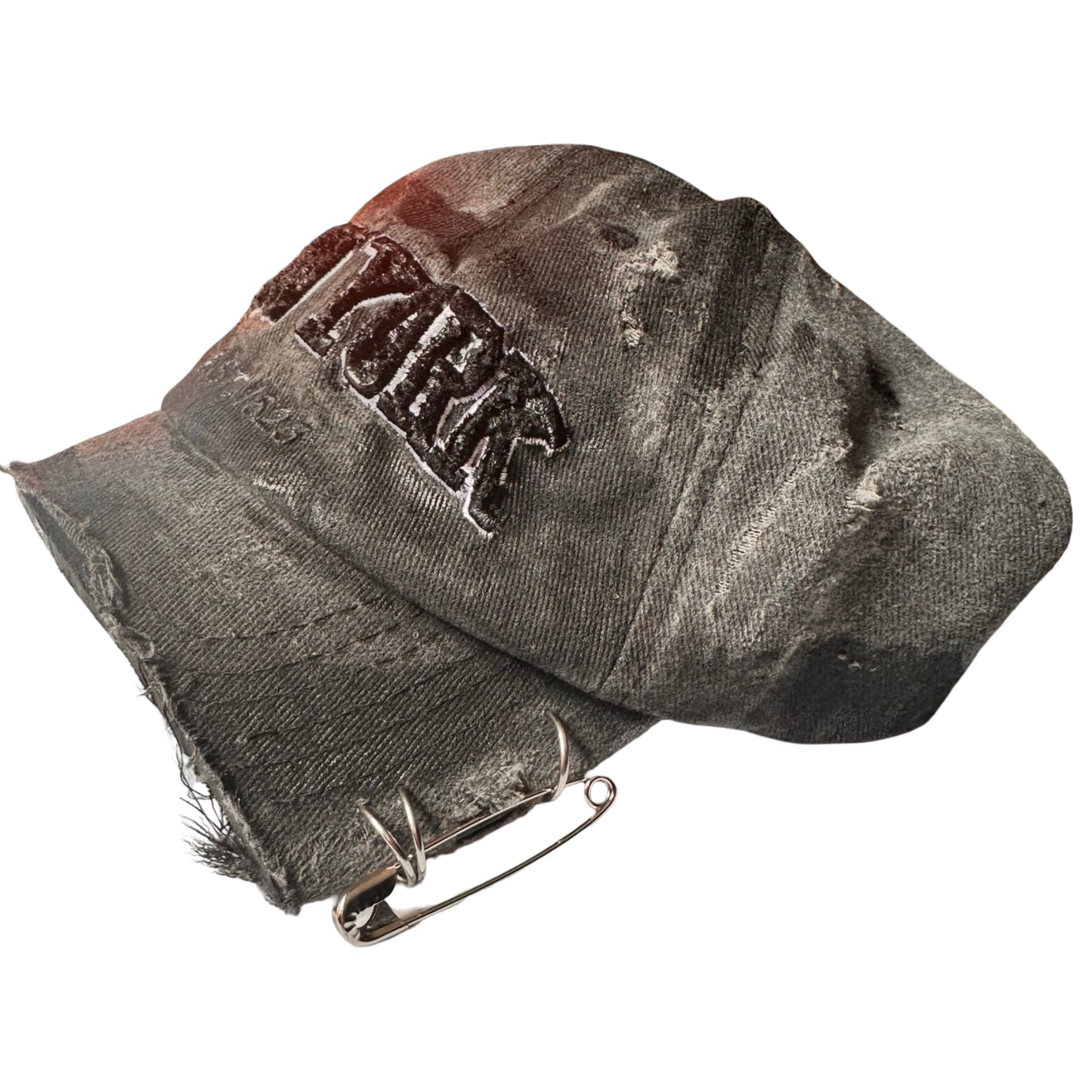 ASTROBOI* 'Octavius' New York Black Distressed Pierced Half Visor Hat - flat left