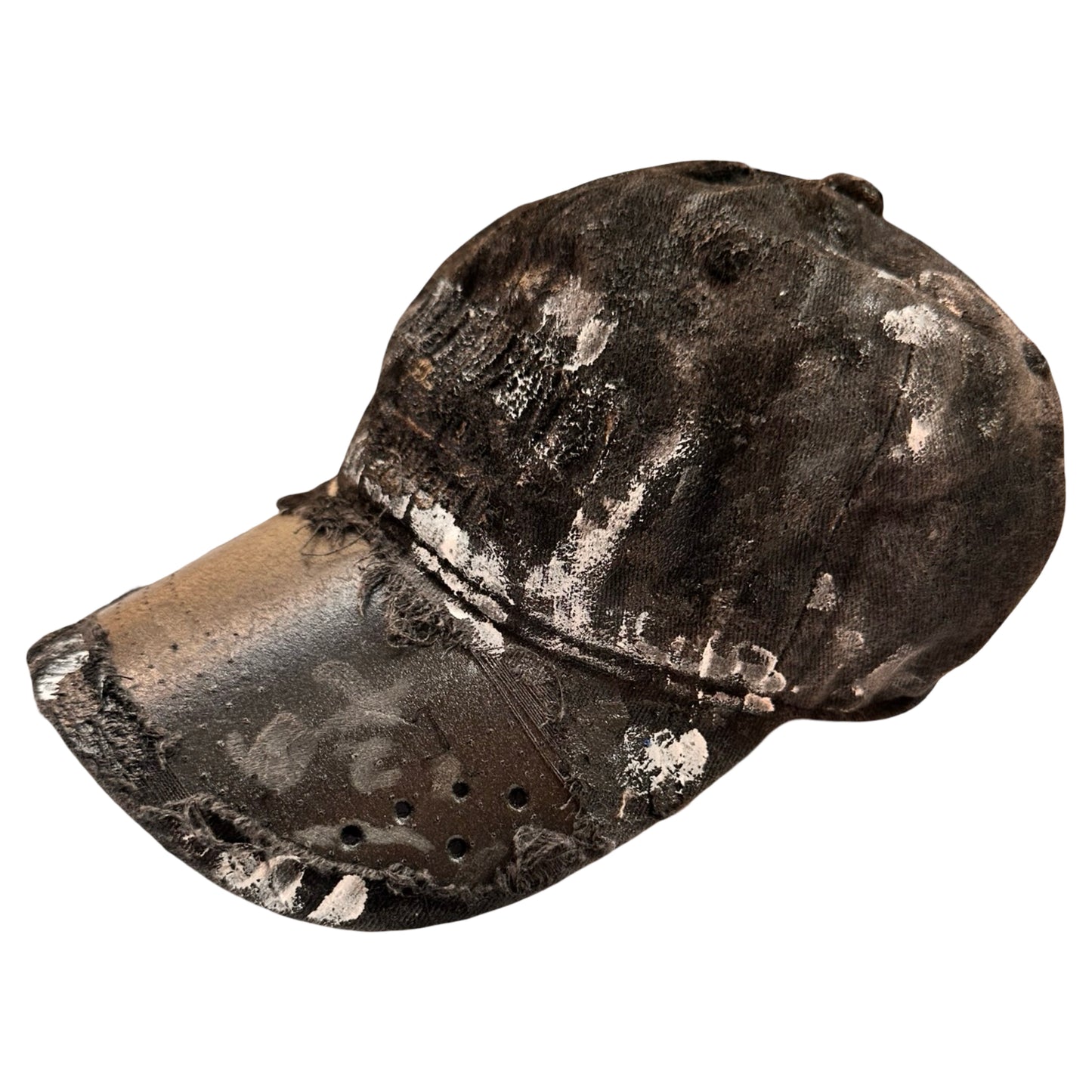 ASTROBOI* 'Cali' Black & White Painted Distressed Deconstructed Hat - flat front left