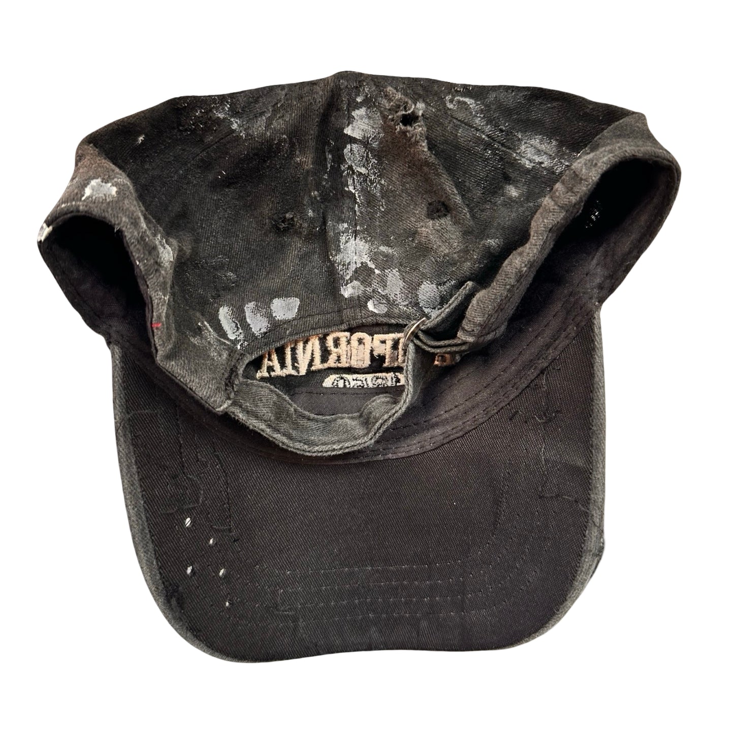 ASTROBOI* 'Cali' Black & White Painted Distressed Deconstructed Hat - flat back