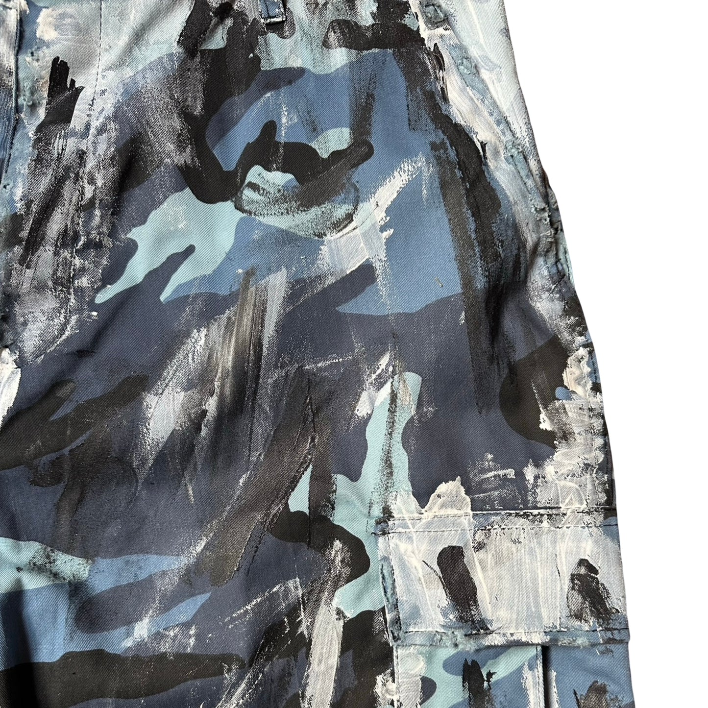 ASTROBOI* x ROTHCO Painted Blue Camouflage Utility Shorts - flat detail