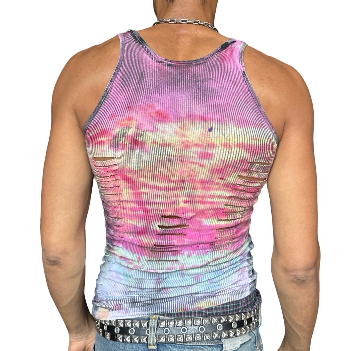 ASTROBOI* x Hanes 'Skies' Pink/Blue Tie Dye Print Tank Top - back