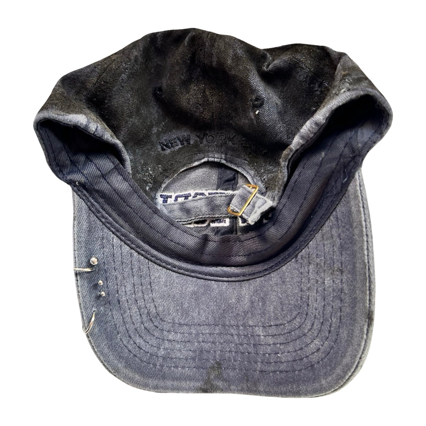 ASTROBOI* 'Zypher' NYC Distressed Metallic Resin Navy Hat - flat back