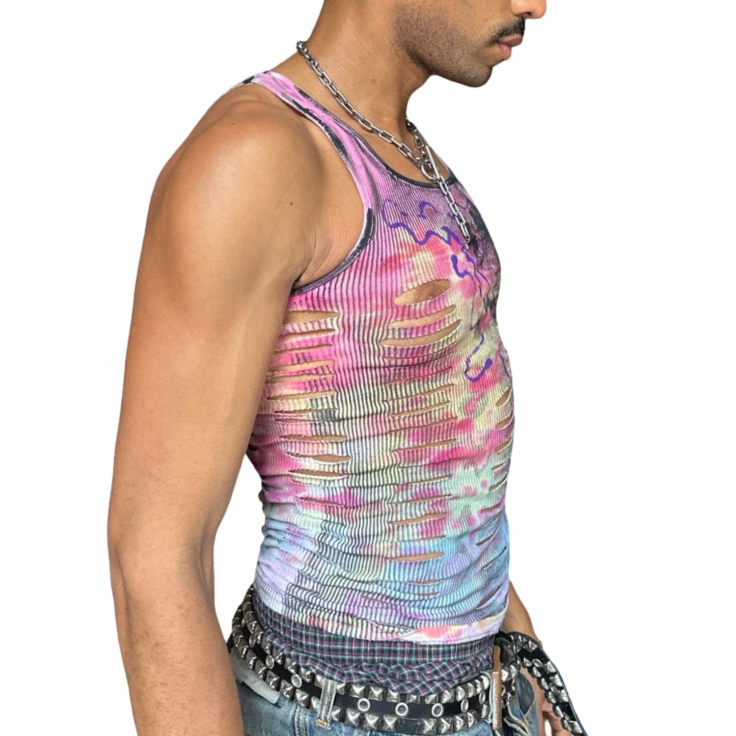 ASTROBOI* x Hanes 'Skies' Pink/Blue Tie Dye Print Tank Top - right