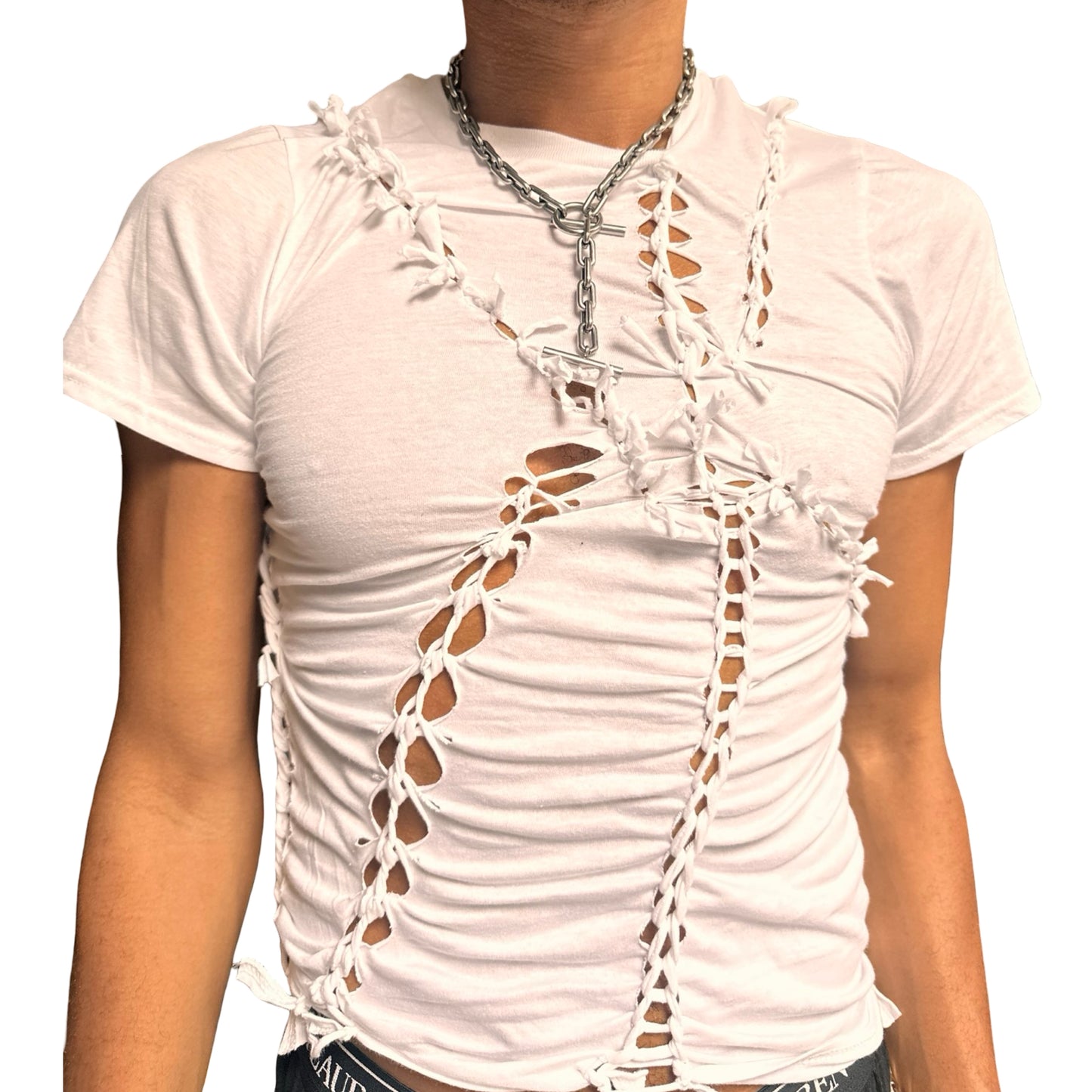 ASTROBOI* x Hanes 'Blanc' White Braided Twist T-Shirt – front 2
