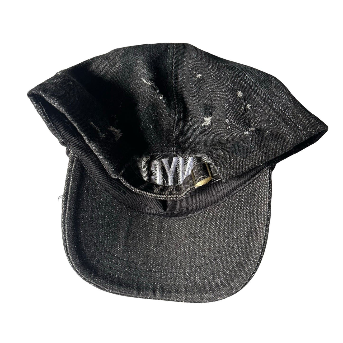 ASTROBOI* New York Black Distressed Denim Resin & Rhinestone Hat - back
