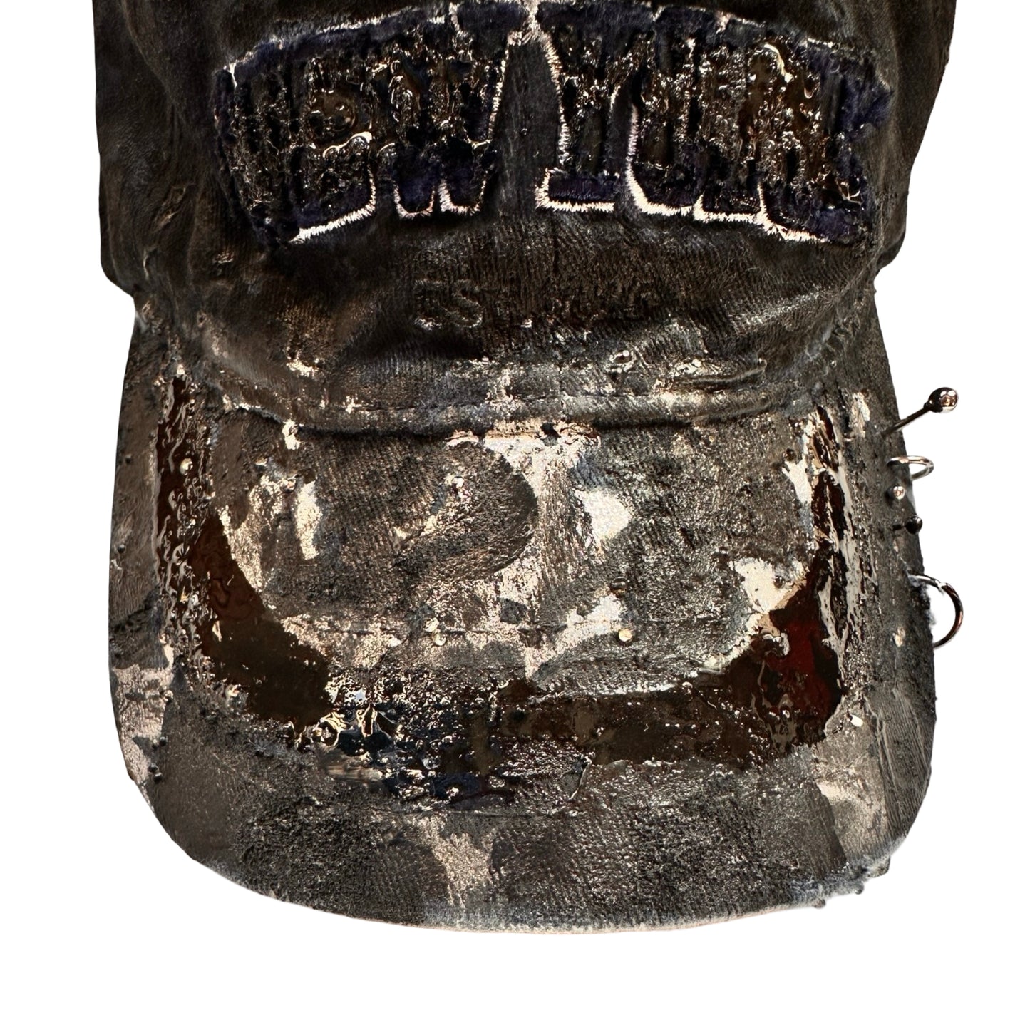 ASTROBOI* 'Zypher' NYC Distressed Metallic Resin Navy Hat - flat front 2