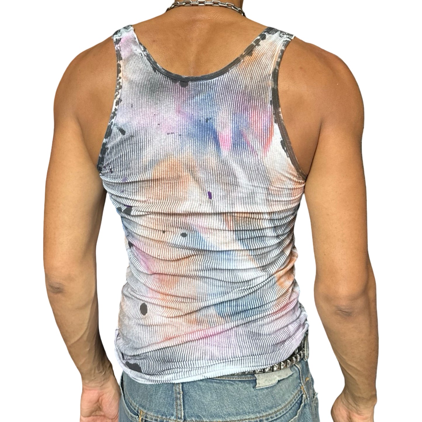 ASTROBOI* x Hanes 'Spectrum' White Graphic Print Multicolored Graffiti Tank Top - back