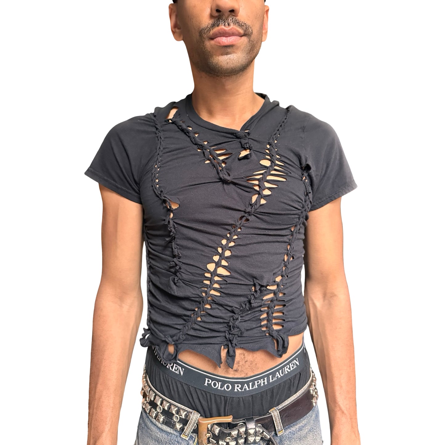 ASTROBOI* x Hanes 'Coal' Black Braided Twist T-Shirt - front 2