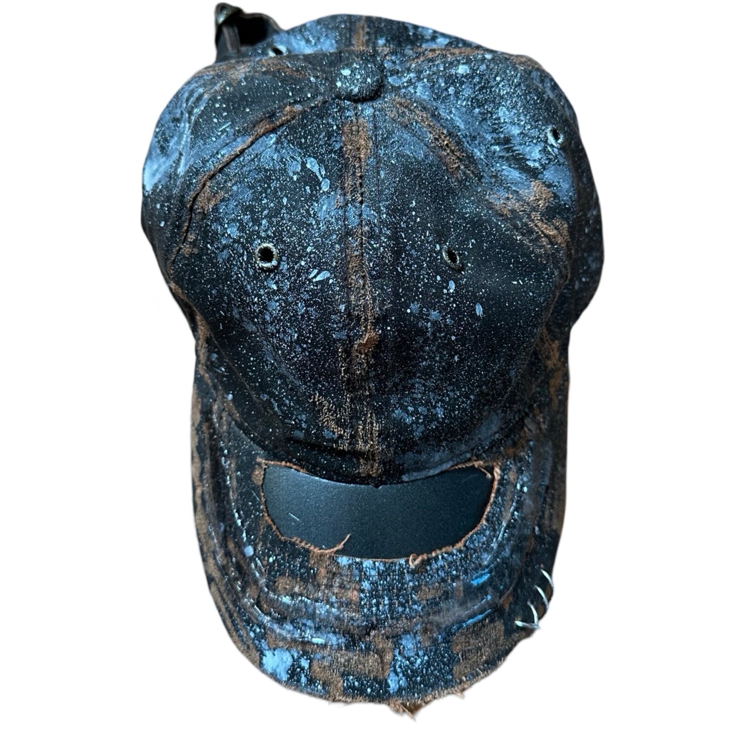 ASTROBOI* Paint Splatter & Pierced Brown Leather Resin Hat , flat front