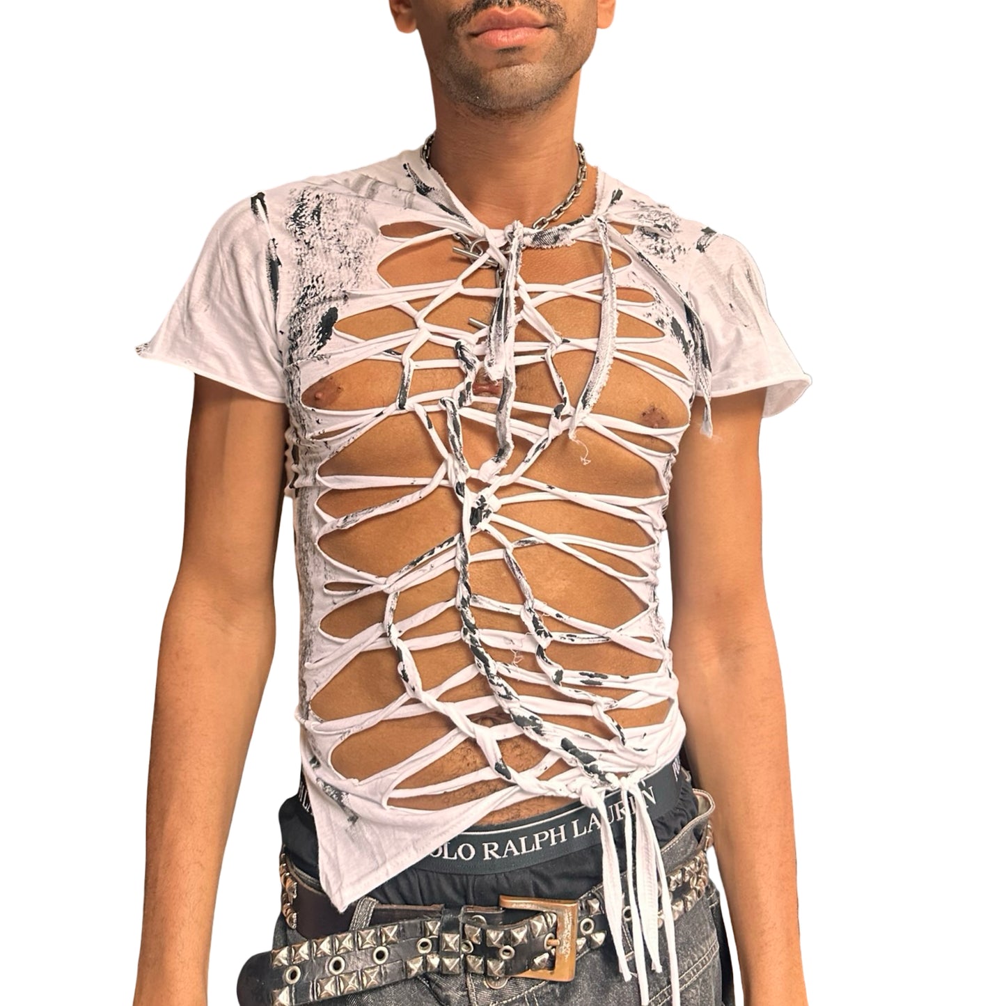 ASTROBOI x Gildan 'Slither' White/Black Snake Print Braided T-Shirt – front 2