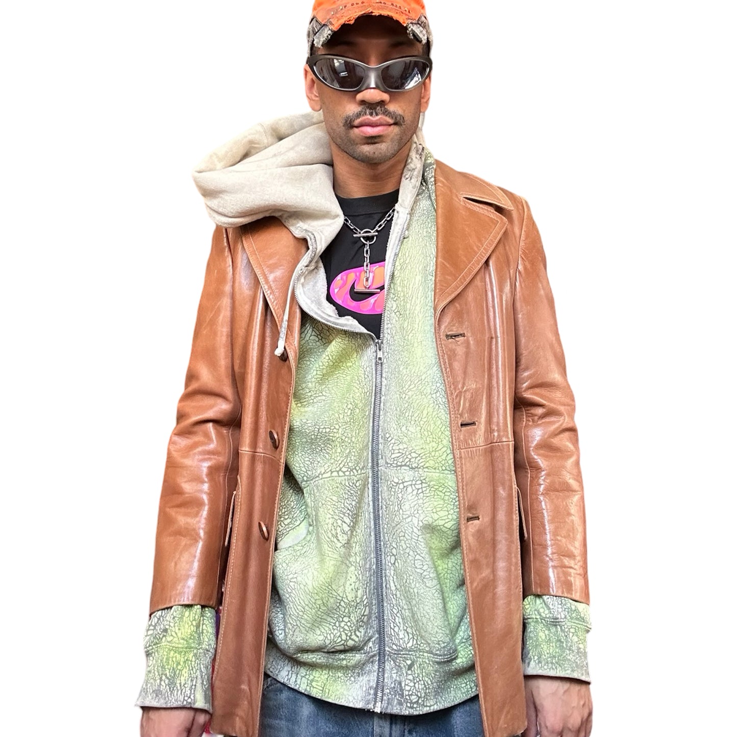 Vintage Trailmaster Brown/Camel Leather Blazer, front open