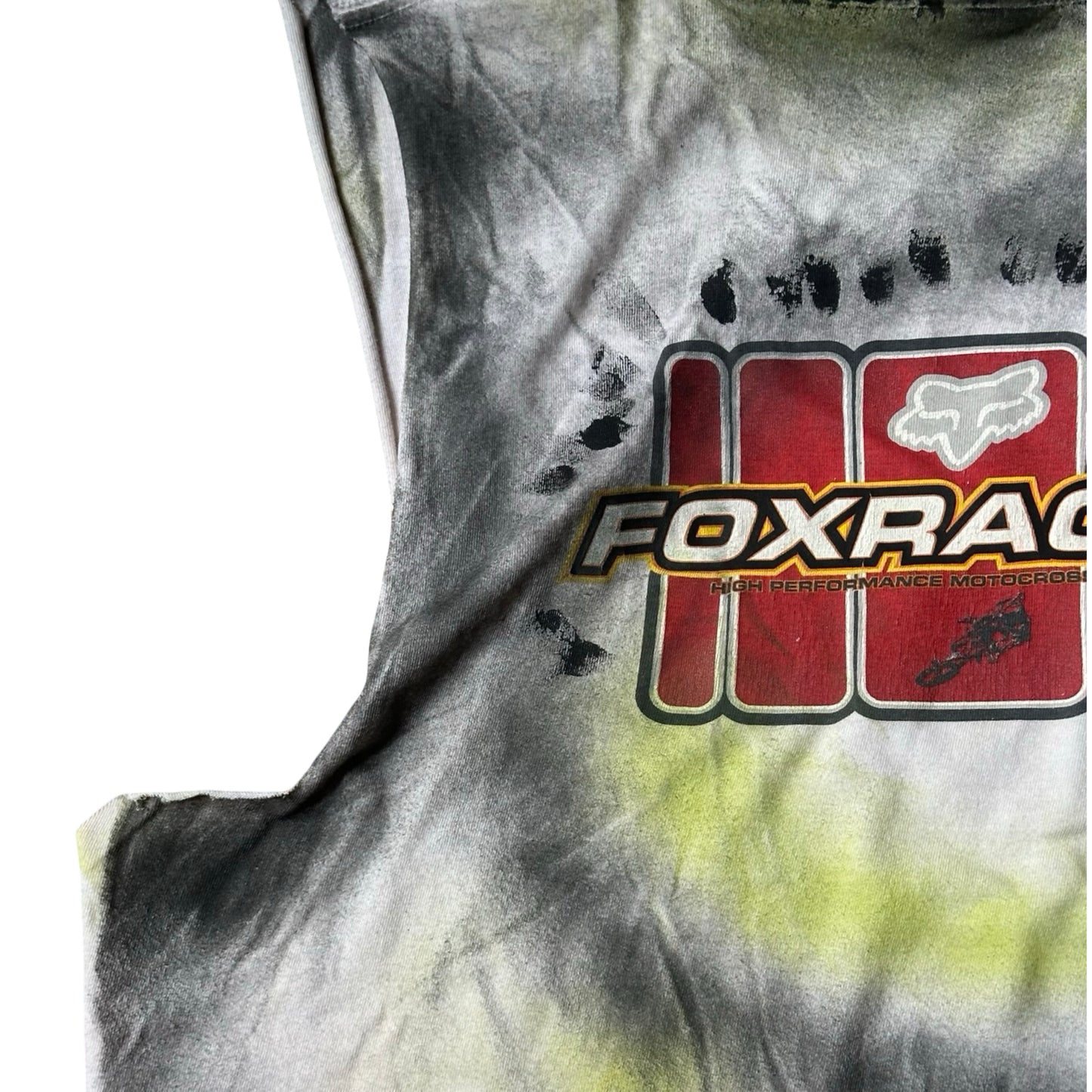 ASTROBOI* x Fox Racing White Motocross Airbrushed Tank Top – flat back detail