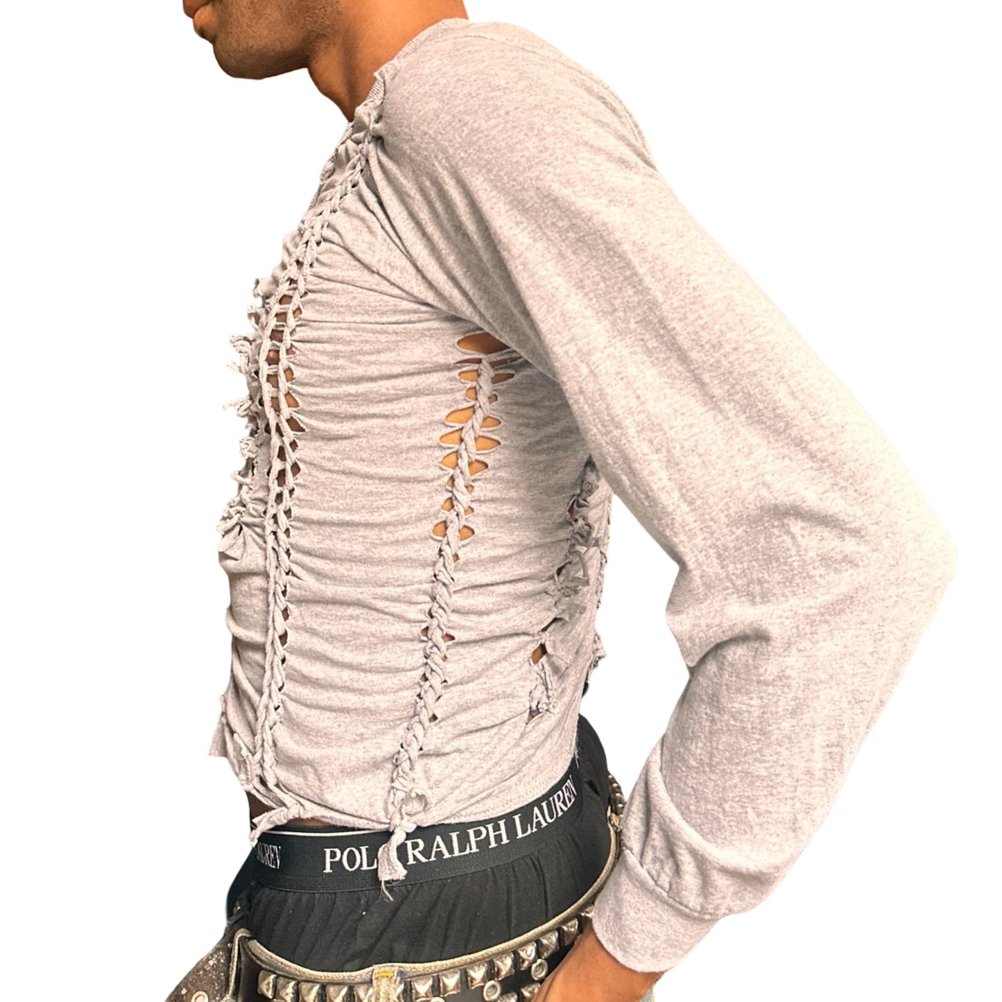 ASTROBOI x Gildan 'Neutral' Gray Braided Twist Long Sleeve T-Shirt - left