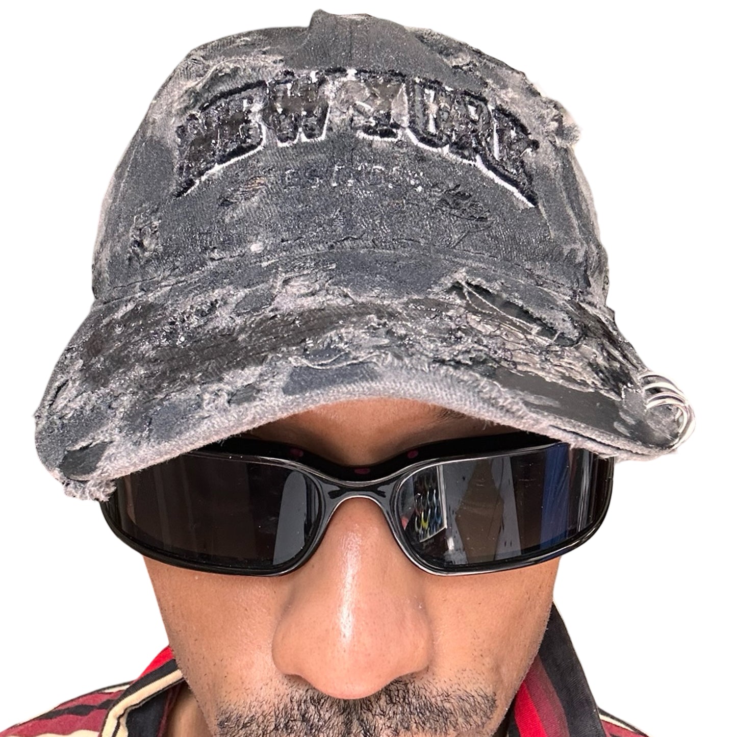 ASTROBOI* 'Orion' New York Black Distressed Resin Pierced Hat - front