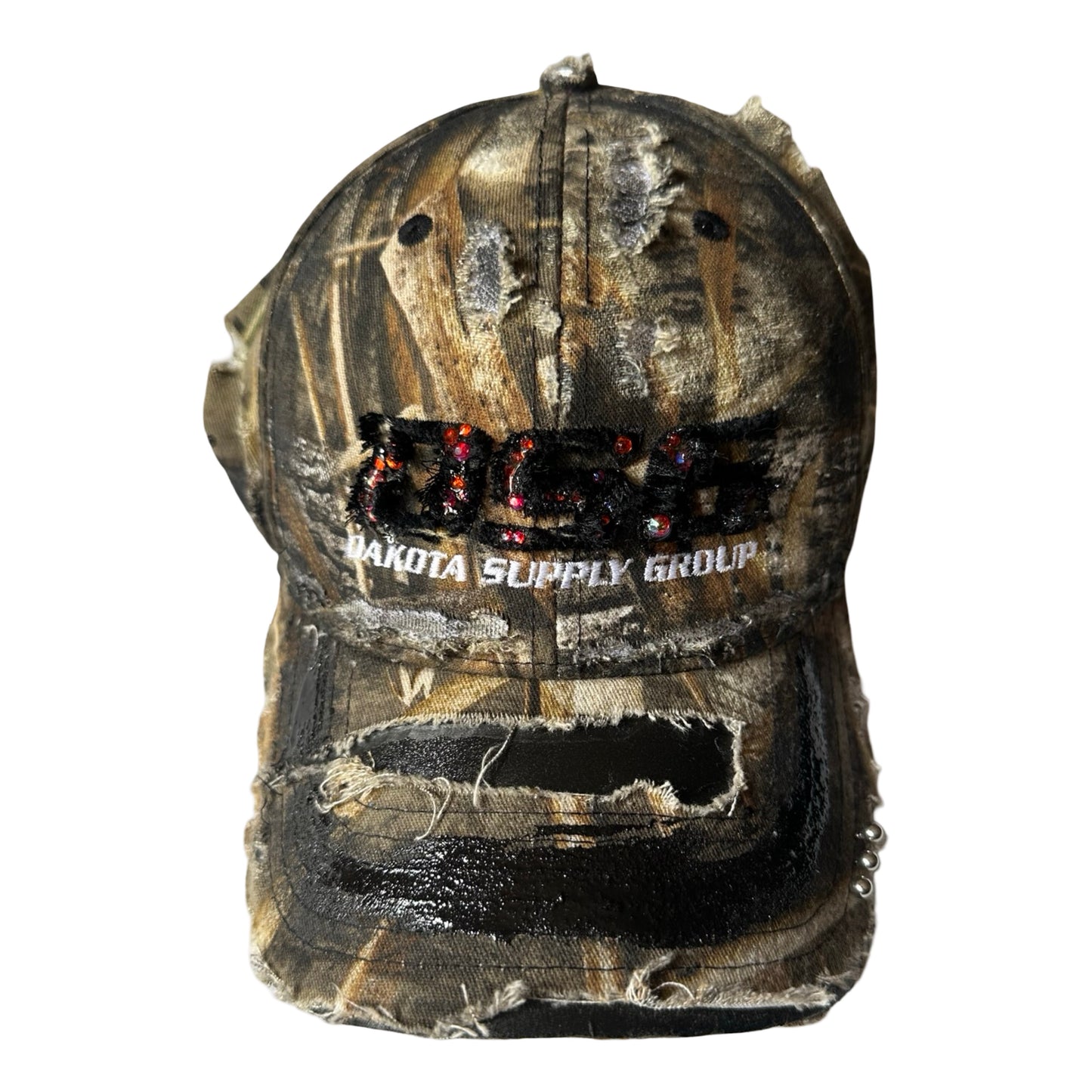 ASTROBOI* 'DSG' Brown Camouflage Pierced Rhinestone Hat - flat front