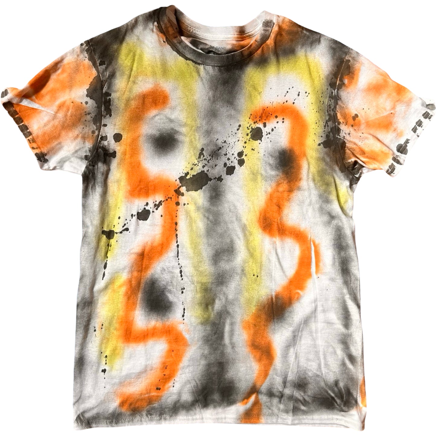 ASTROBOI x Gildan 'Orange Haze' White Multicolored Painted Graphic T-Shirt – flat front
