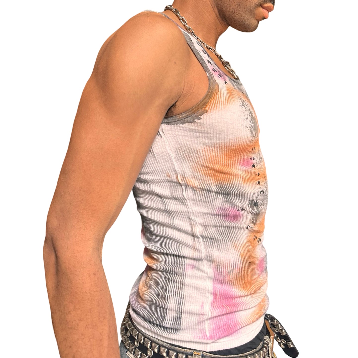 ASTROBOI* x Hanes 'Mars' White Ribbed Pink/Orange/Black Graphic Print Tank Top – right