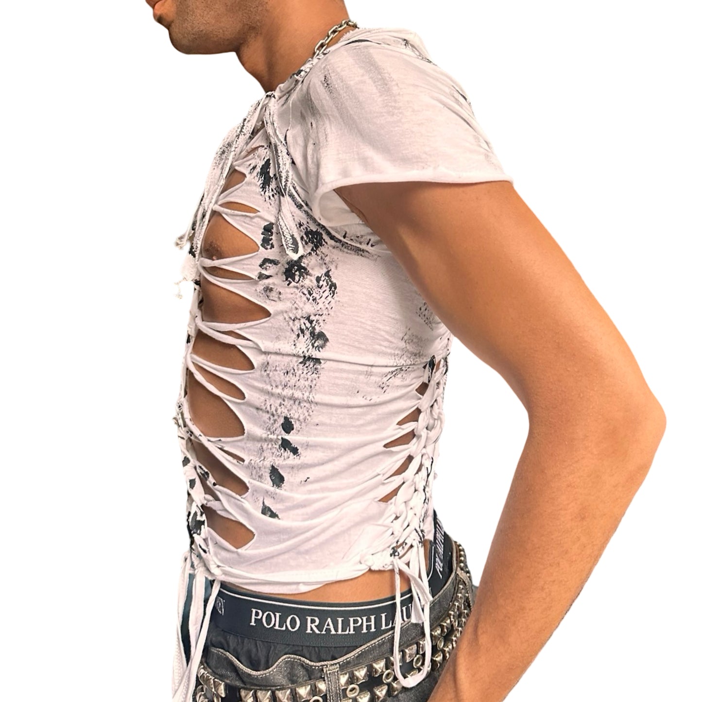 ASTROBOI x Gildan 'Slither' White/Black Snake Print Braided T-Shirt – left