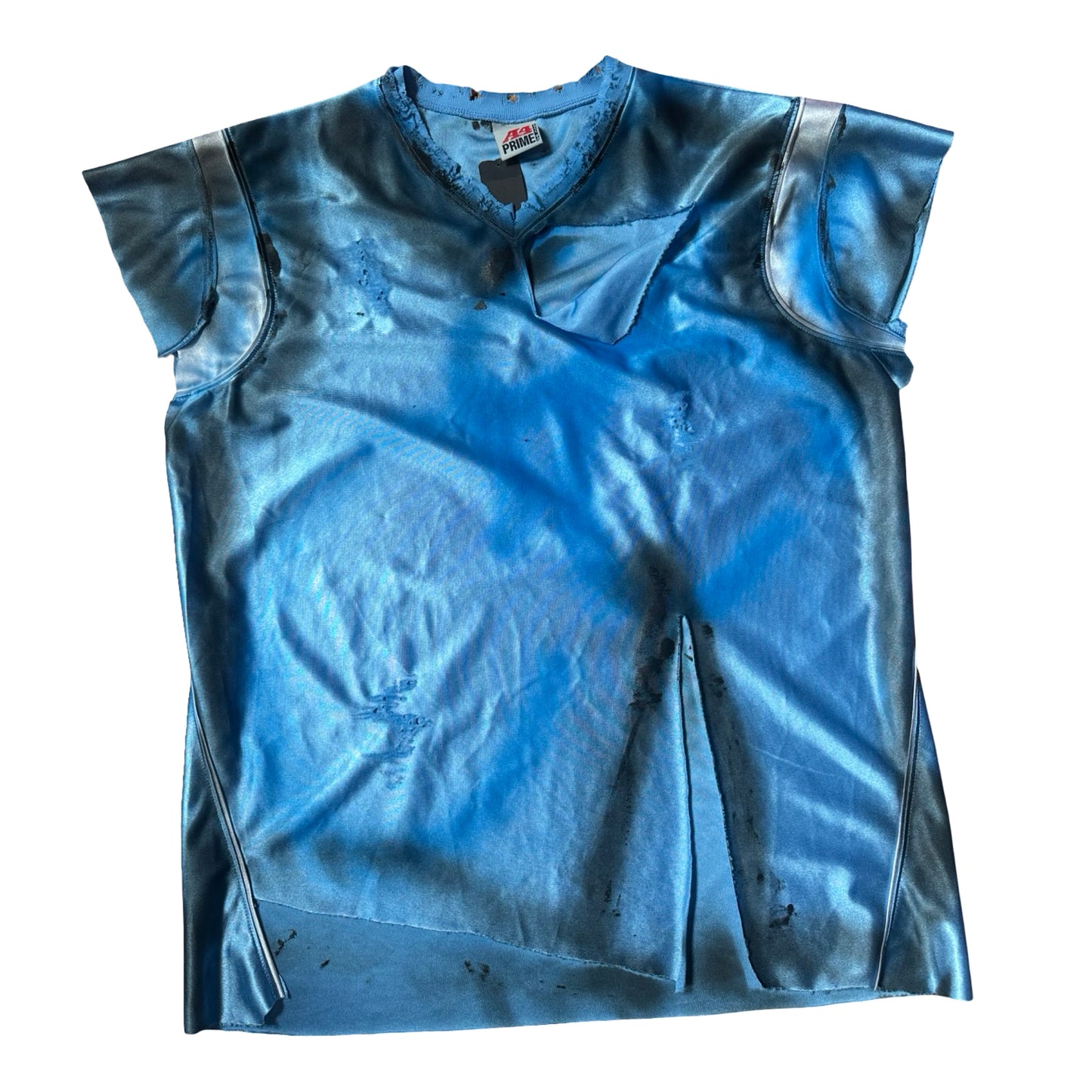 ASTROBOI* V-neck Deconstructed Blue Painted T-shirt Jersey – flat detail 1