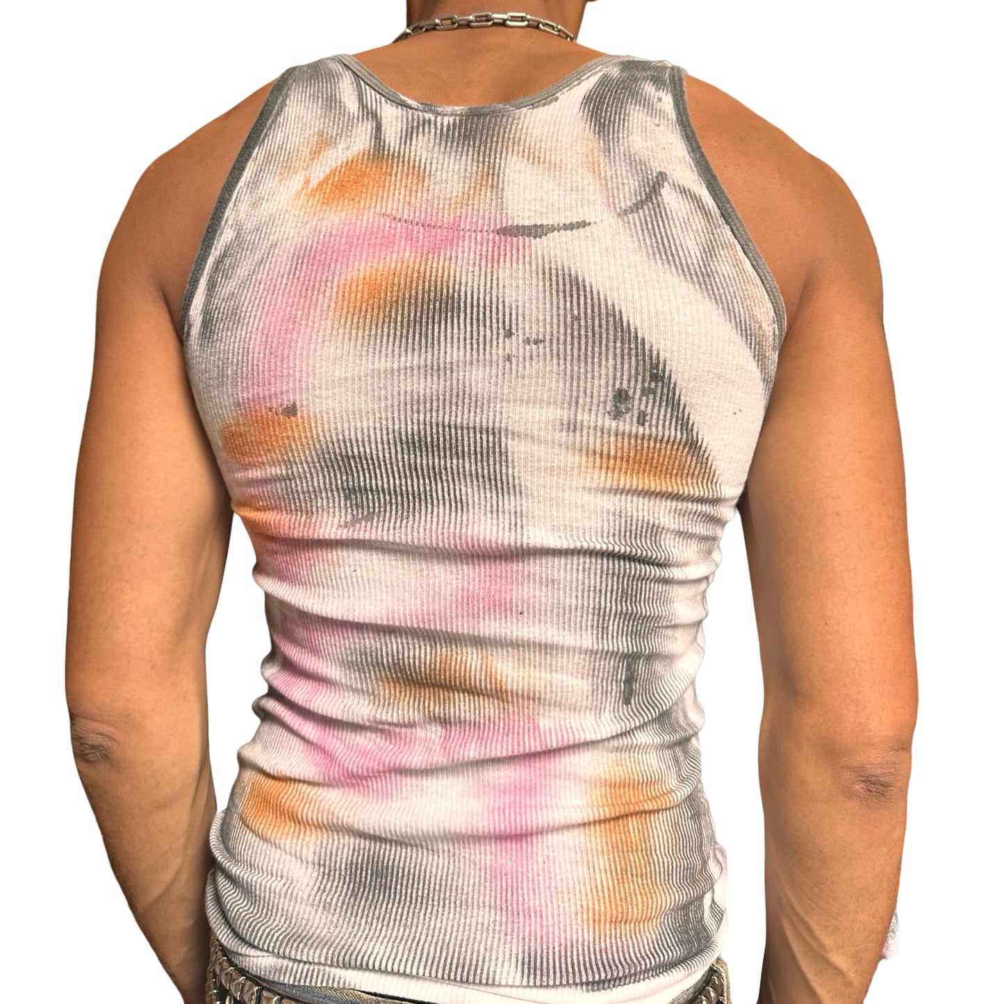 ASTROBOI* x Hanes 'Mars' White Ribbed Pink/Orange/Black Graphic Print Tank Top – back