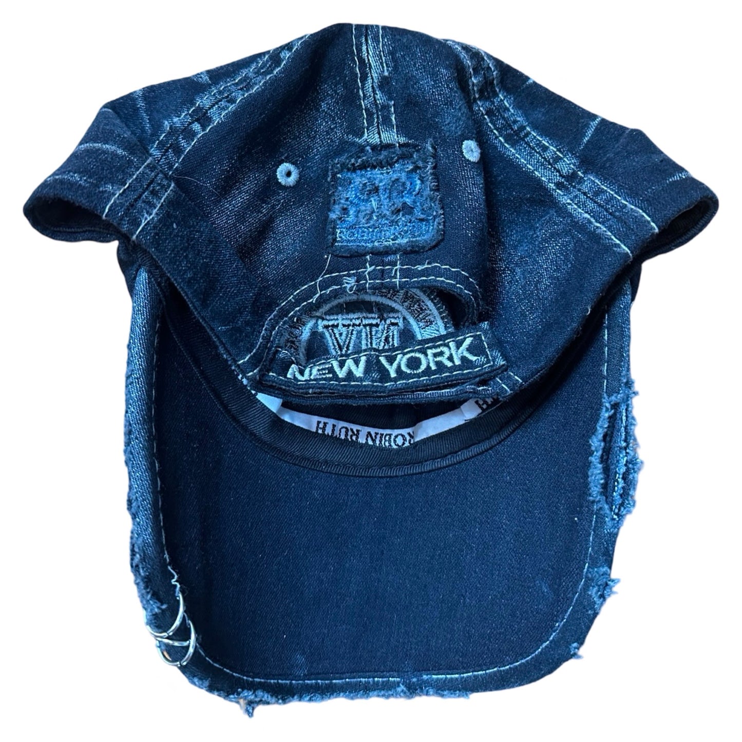 ASTROBOI* Y2K Faded Blue Denim Rhinestone Resin Hat, flat back