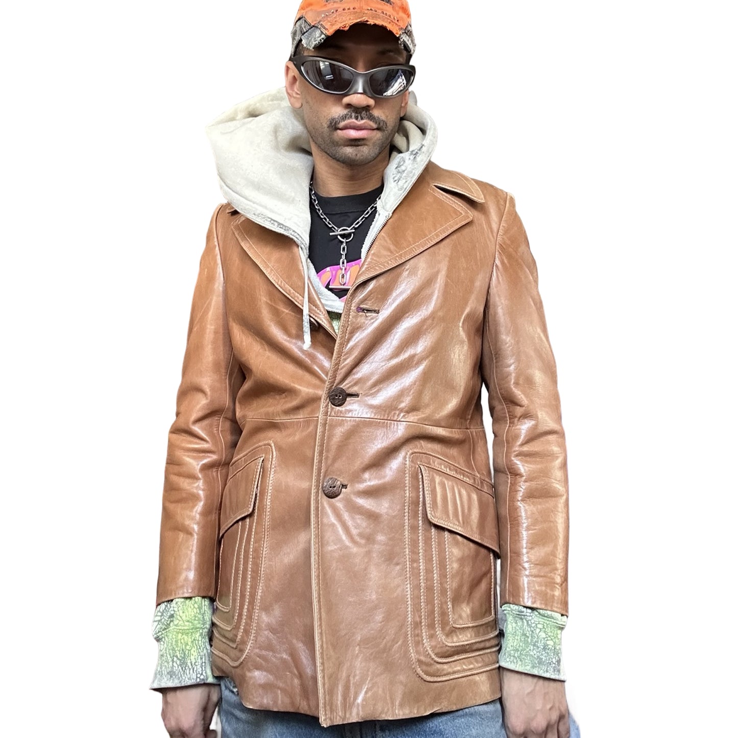 Vintage Trailmaster Brown/Camel Leather Blazer, front